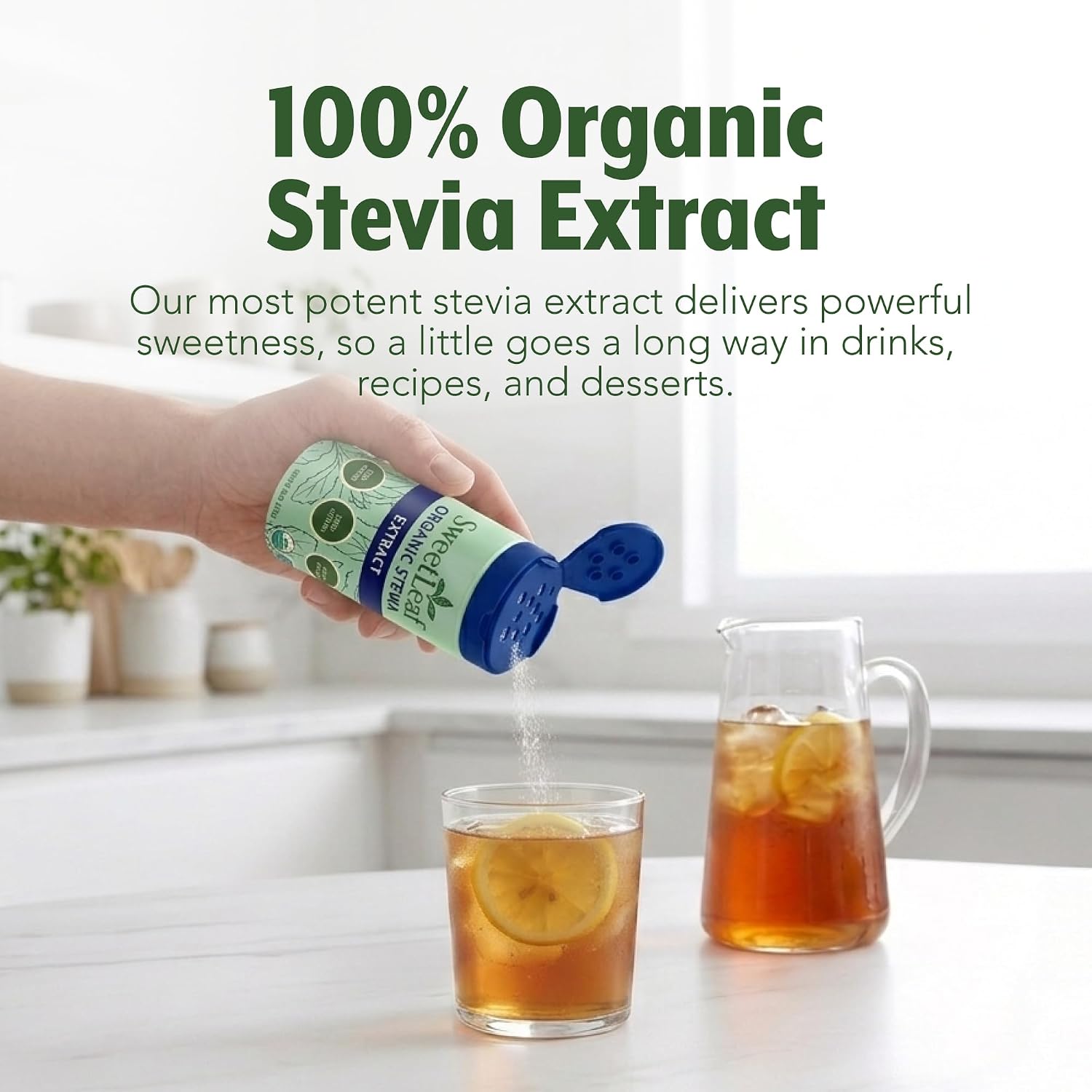 SweetLeaf Organic Pure Stevia Powder Shaker Jar, Sugar Free- 0.9 Oz, 1 Pack | Zero Calorie Sweetener No Erythritol, Stevia Leaf Extract, Natural Sugar Substitute for Coffee & Baking