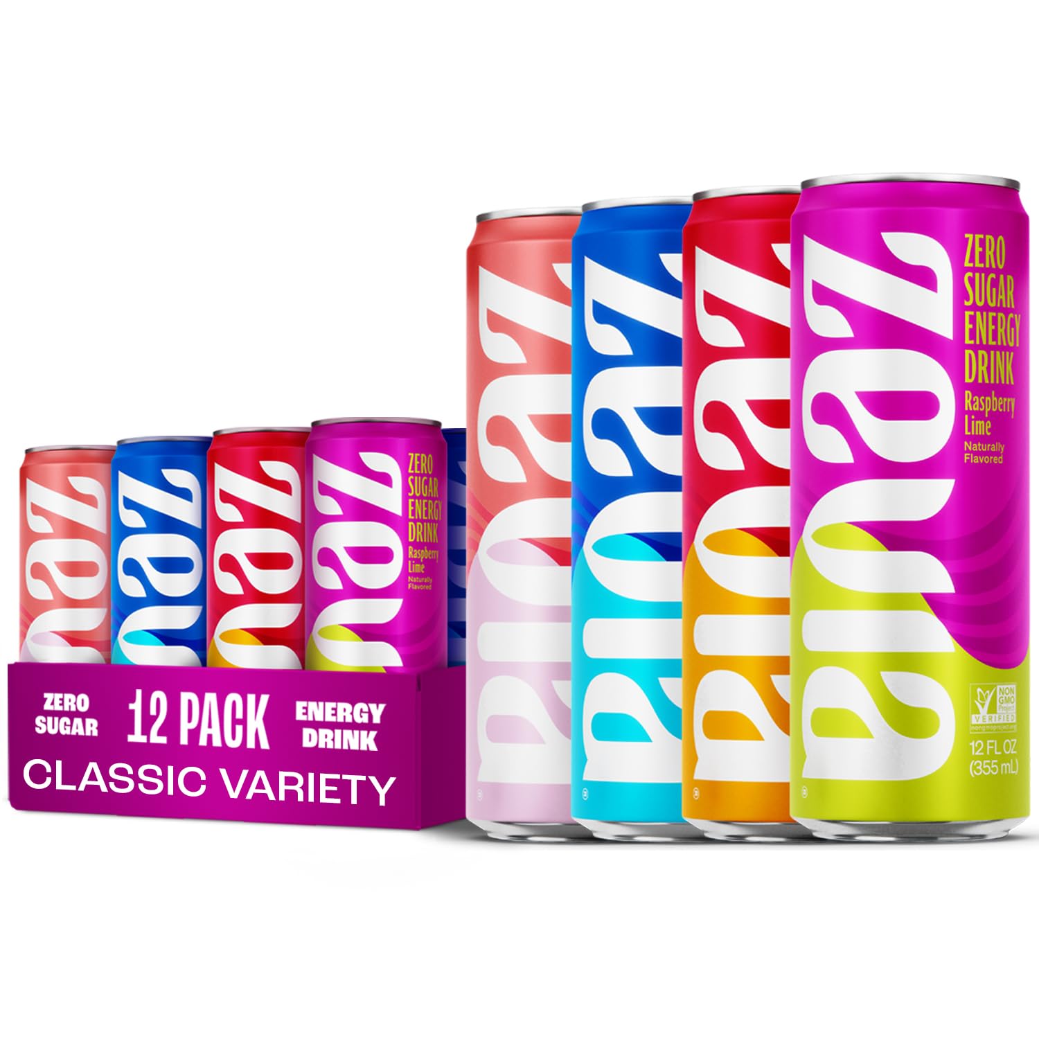 Zevia Zero Sugar Energy Drink, Raspberry Lime, 12 oz Cans (12-Pack) – Naturally Sweetened, Zero Calorie Sugar Free Energy - Non-GMO Project Verified, Gluten-Free, Vegan