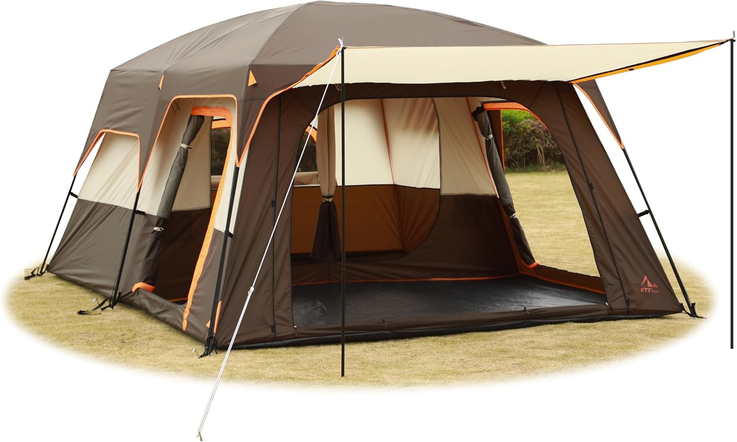 KTT Extra Large Tent 12-14 Person, Family Cabin Tents, 2 Rooms, Straight Wall, 2 Doors 4 Windows with Mesh, Waterproof, Double Layer