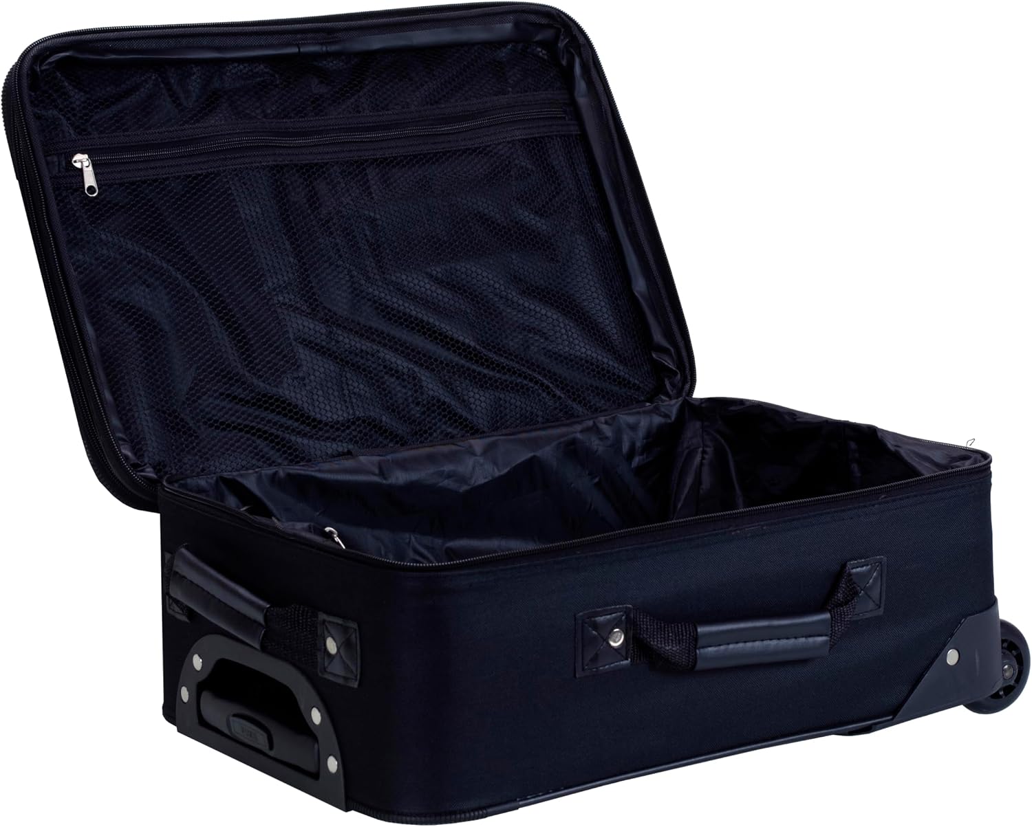Rockland Fashion Softside Upright Luggage Set,Expandable, Telescopic Handle, Wheel, Black Dot, 2-Piece (14/19)