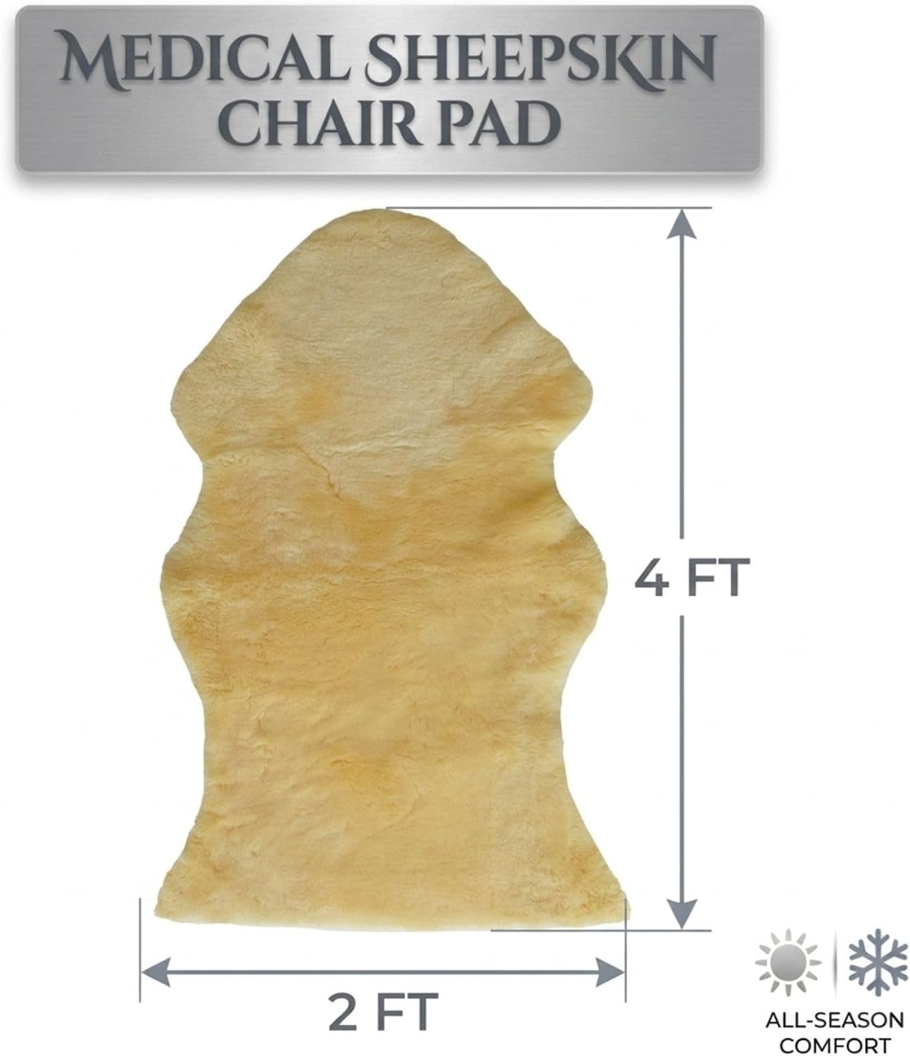 Natural Medical Sheepskin Pad, Non-Slip Back, Natural, 17 x 17 in, 1 Pack