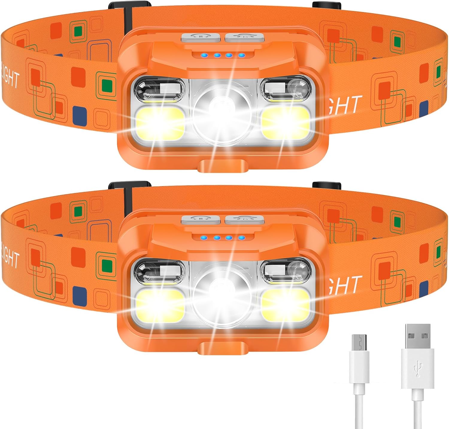 LHKNL Headlamp Rechargeable, Lumen Super Bright Motion Sensor Head Lamp Flashlight, 2-Pack Waterproof LED Headlight with White Red Light