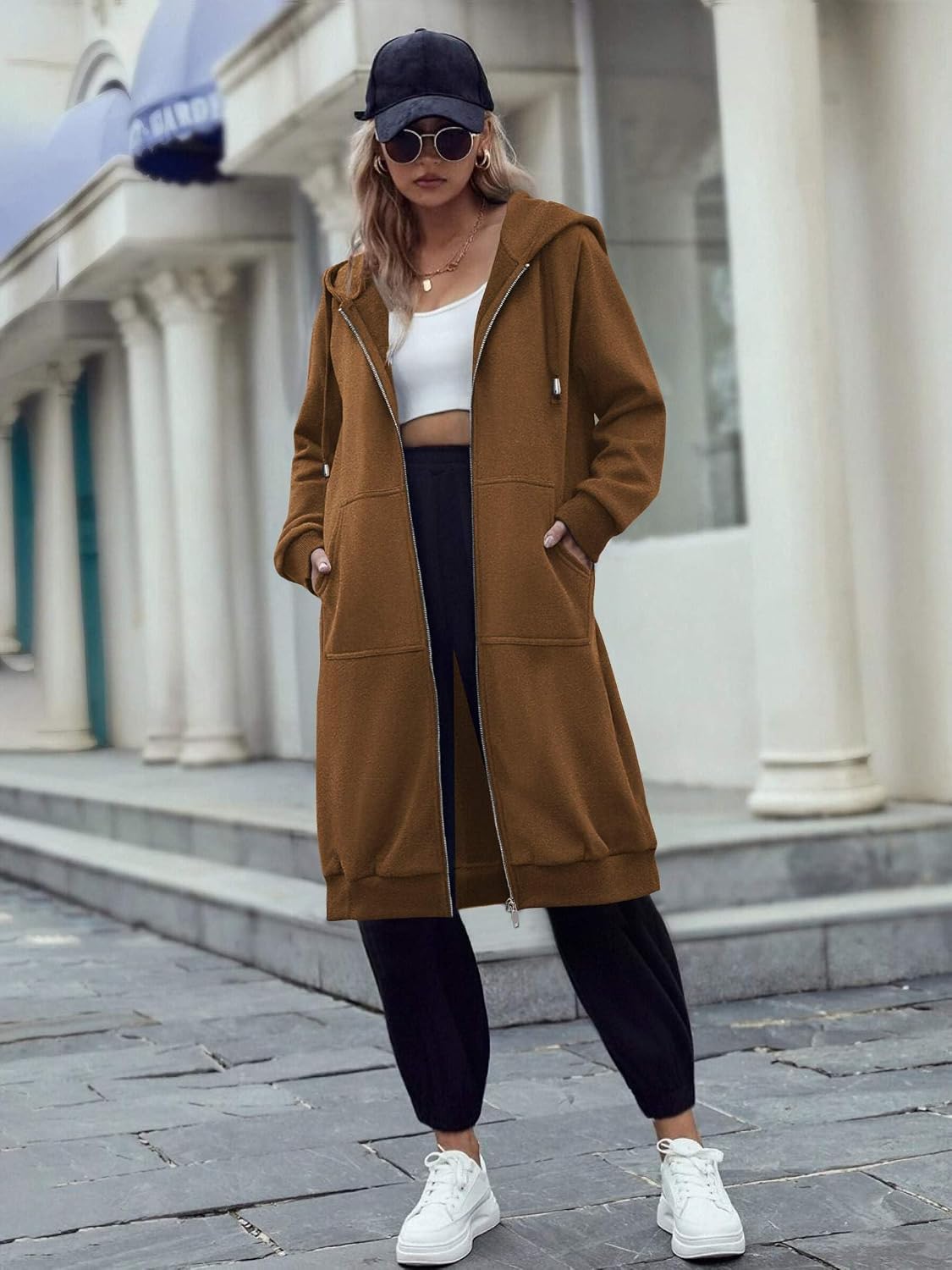 ELESOL Women Casual Zip up Fleece Hoodies Tunic Sweatshirt Long Jacket