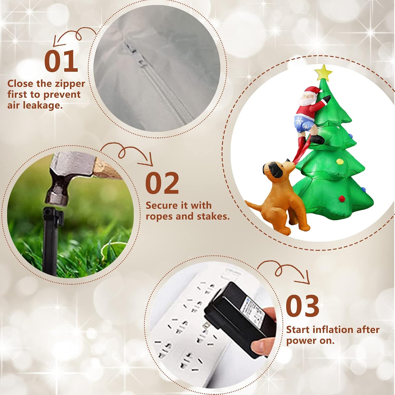 6.5FT H Animated Christmas Inflatable Tree with Santa Claus Chased by Dog Build-in LED Lights Funny Inflatable Dog Chasing Santa Claus,Blow Up Christmas Indoor Outdoor Decor