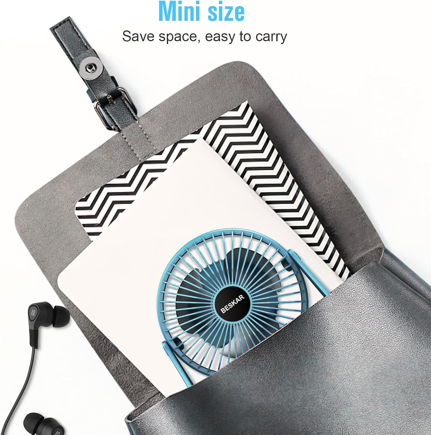 BESKAR USB Small Desk Fan, Portable Table Fans with 3 Speeds Strong Airflow