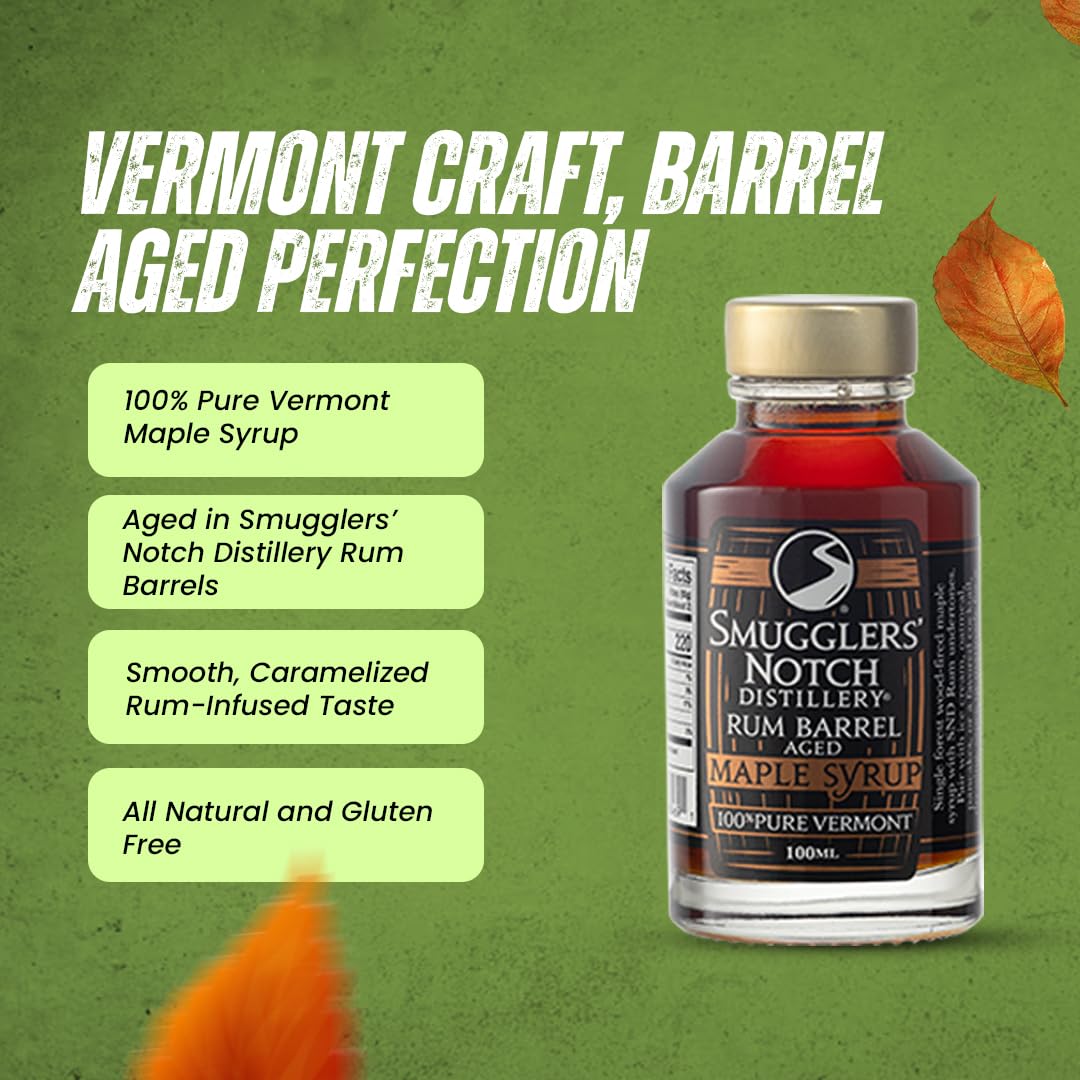 Smugglers’ Notch Maple Works – Bourbon Barrel Aged – 100% Pure Vermont Maple Syrup – Natural Sweetener & Gluten Free – Rich Taste – Waffles and Pancakes, Cocktails, Marinades, 3.38 Fl Oz. (100 mL)
