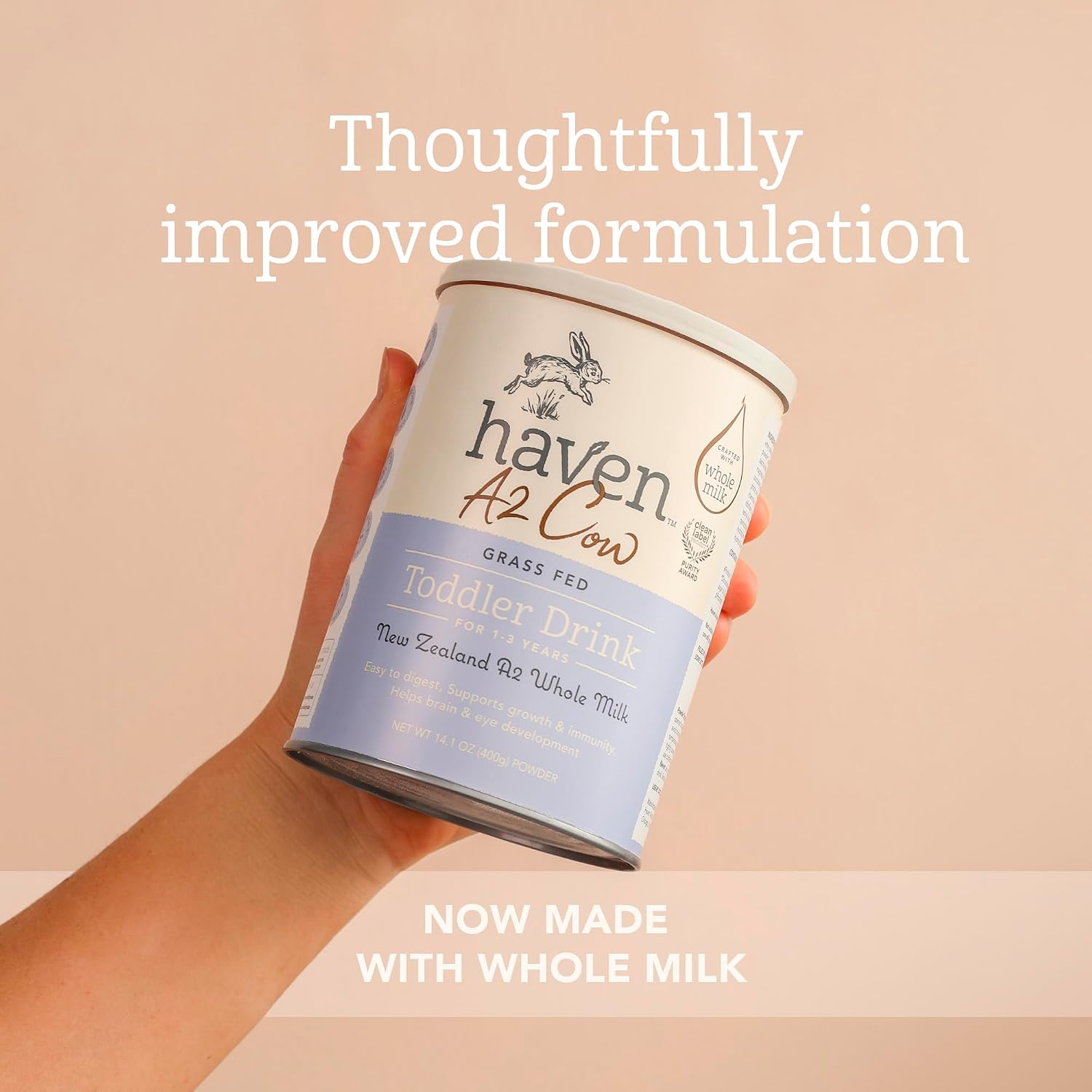 Haven A2 Cow Toddler Formula, Whole Milk, 12+ Months, 14.1oz | No Added Sugar, No Seed Oils, DHA Omega-3, Grass-Fed New Zealand Milk, Probiotics & Prebiotics, Lutein, Easy to Digest