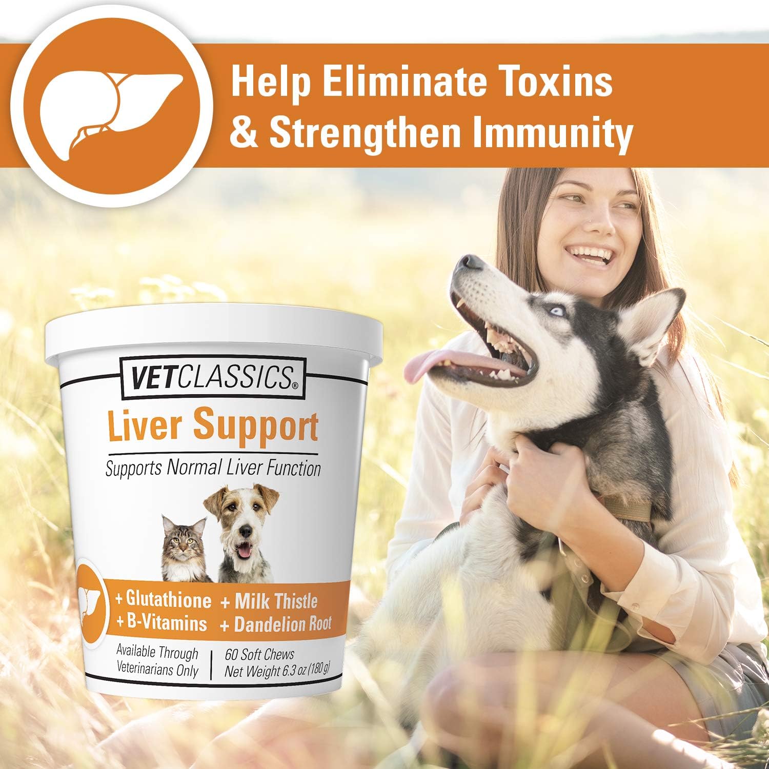 Liver Support Pet Health Supplement for Dogs, Cats – Liver Functions – B-Vitamins, Glutathione, Milk Thistle – Soft Tablets, Chews – 60 Chewable Tablets