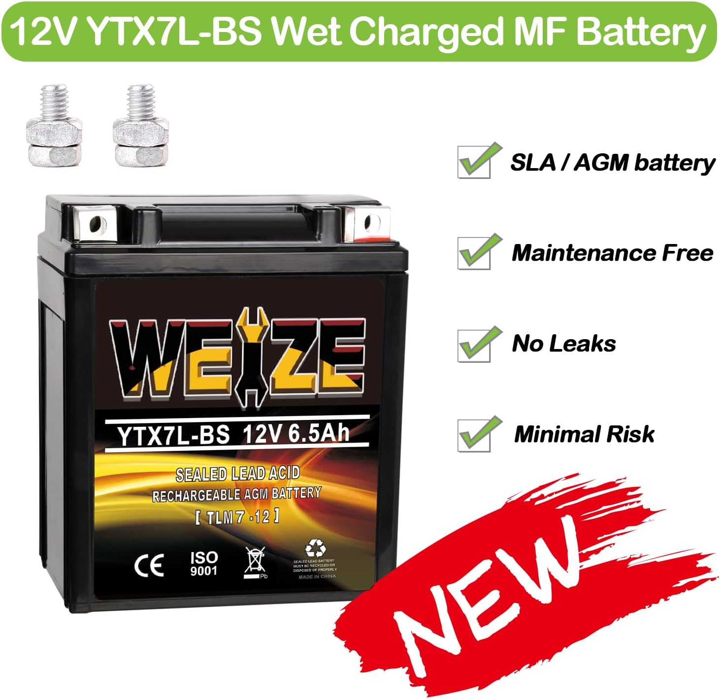 Weize YTX14 BS ATV Battery High Performance - Maintenance Free - Sealed AGM YTX14-BS Motorcycle Battery compatible with Honda Suzuki Kawasaki Yamaha scooter snowmobile