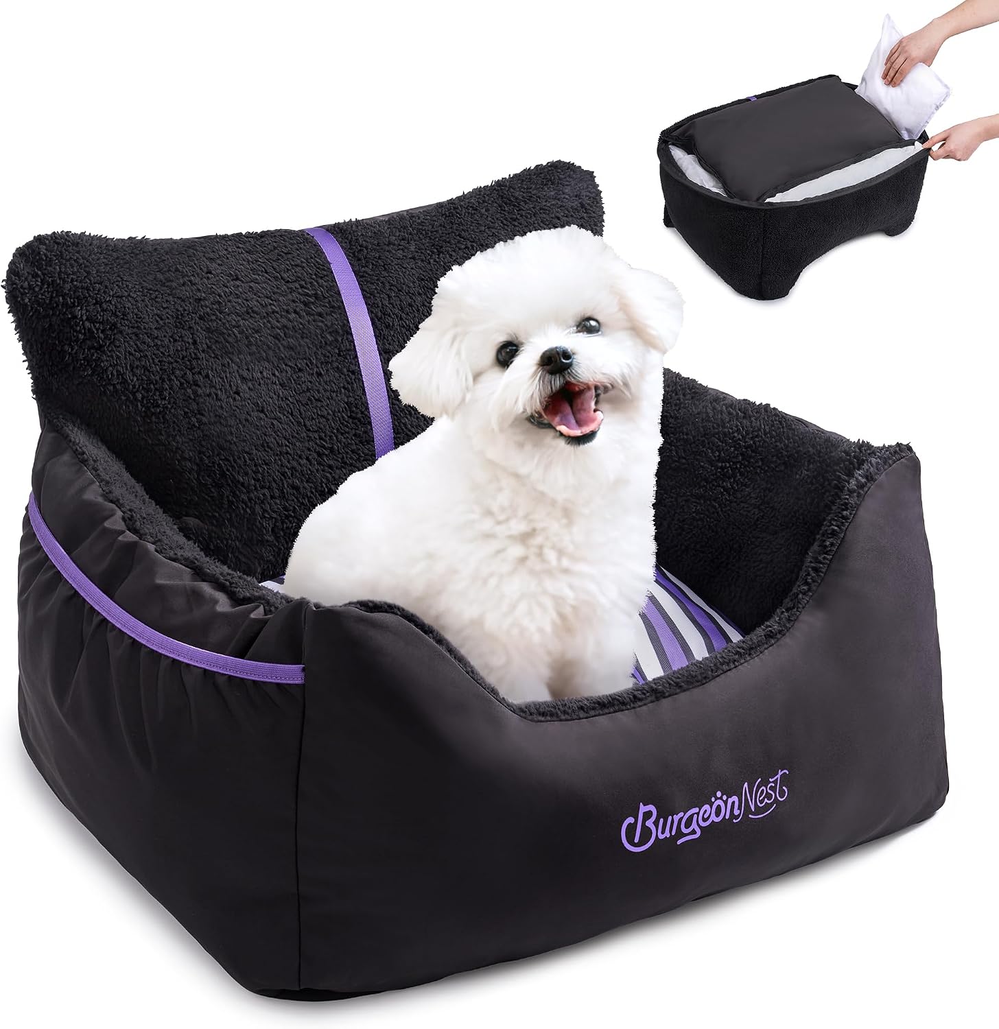 BurgeonNest Dog Car Seat for Small Dogs & Cats Under 25 lbs,Black