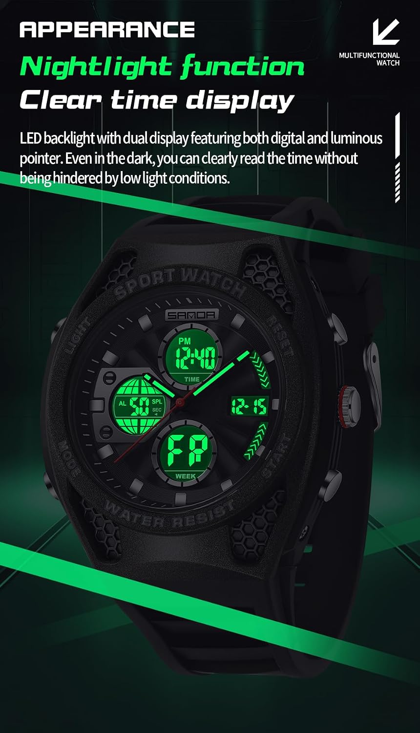FANMIS Men's Digital Sport Watch Military LED Alarm Waterproof Quartz Watch | Tactical Outdoor Sport Watch Multi Function Led Display Alarm Stopwatch Date Quartz Rugged Style Daily Water Resistance