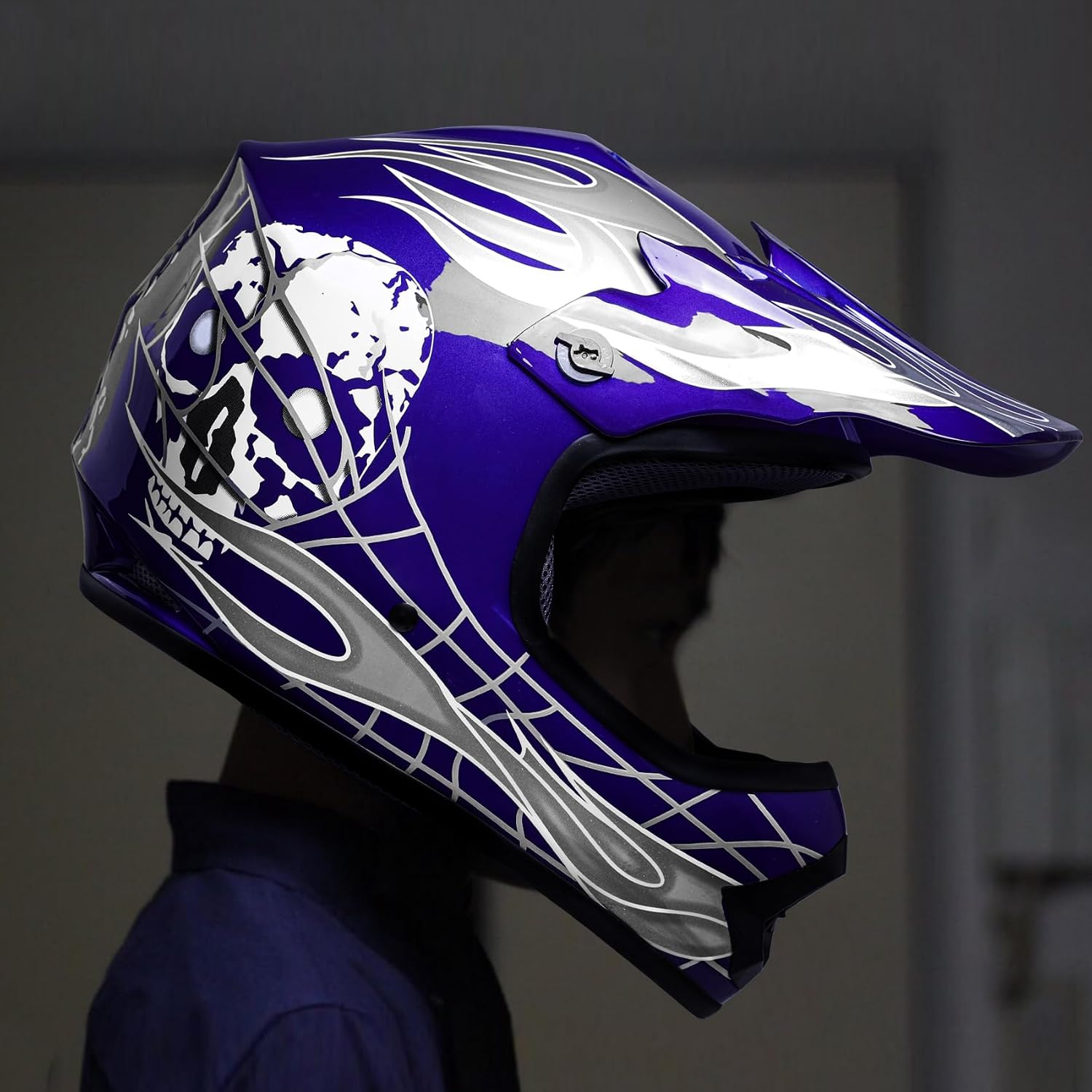 SLMOTO ATV Helmets for Kids Youth DOT Motocross Offroad Street Helmet Motorcycle Blue Helmet Dirt Bike Motocross Helmet+Goggles+Gloves
