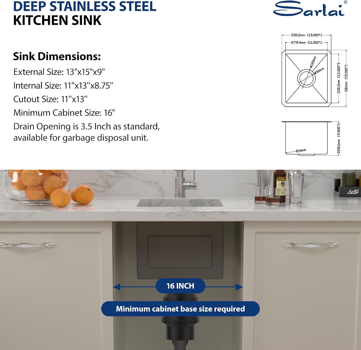 Sarlai 21 Inch Undermount Laundry Sink 21x18x12 Inch Undermount Laundry Utility Sink Deep Single Bowl 16 Gauge Stainless Steel Laundry Tub Sinks