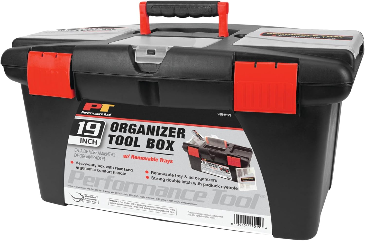 Performance Tool W54026 26 in. Steel Tool Box with Removable Tote | Heavy duty steel storage box and organizer. Recessed ergonomic comfort handle. Strong double latch with padlock eyehole