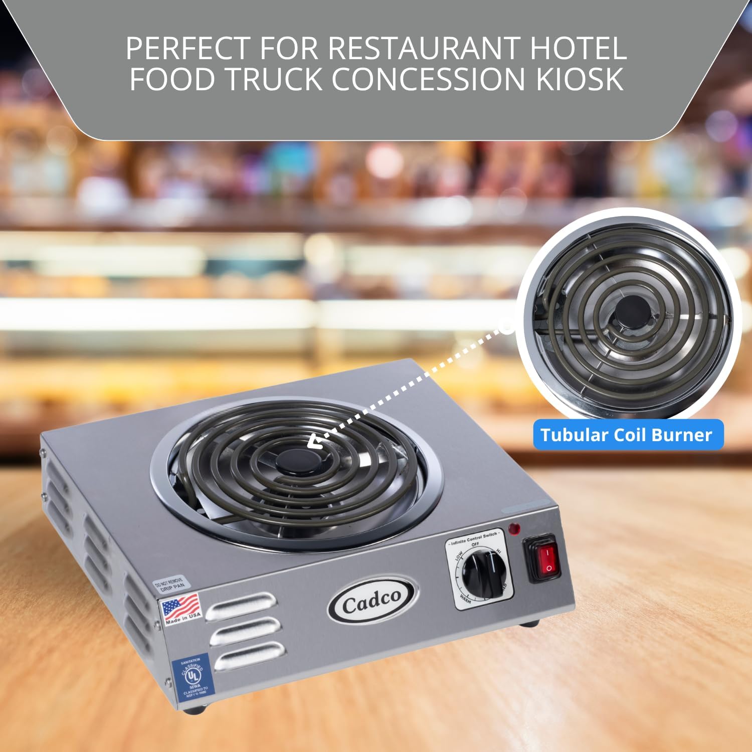 Cadco CSR-3T 14" Portable Electric Hot Plate, 1500W, 120V, Stainless Steel