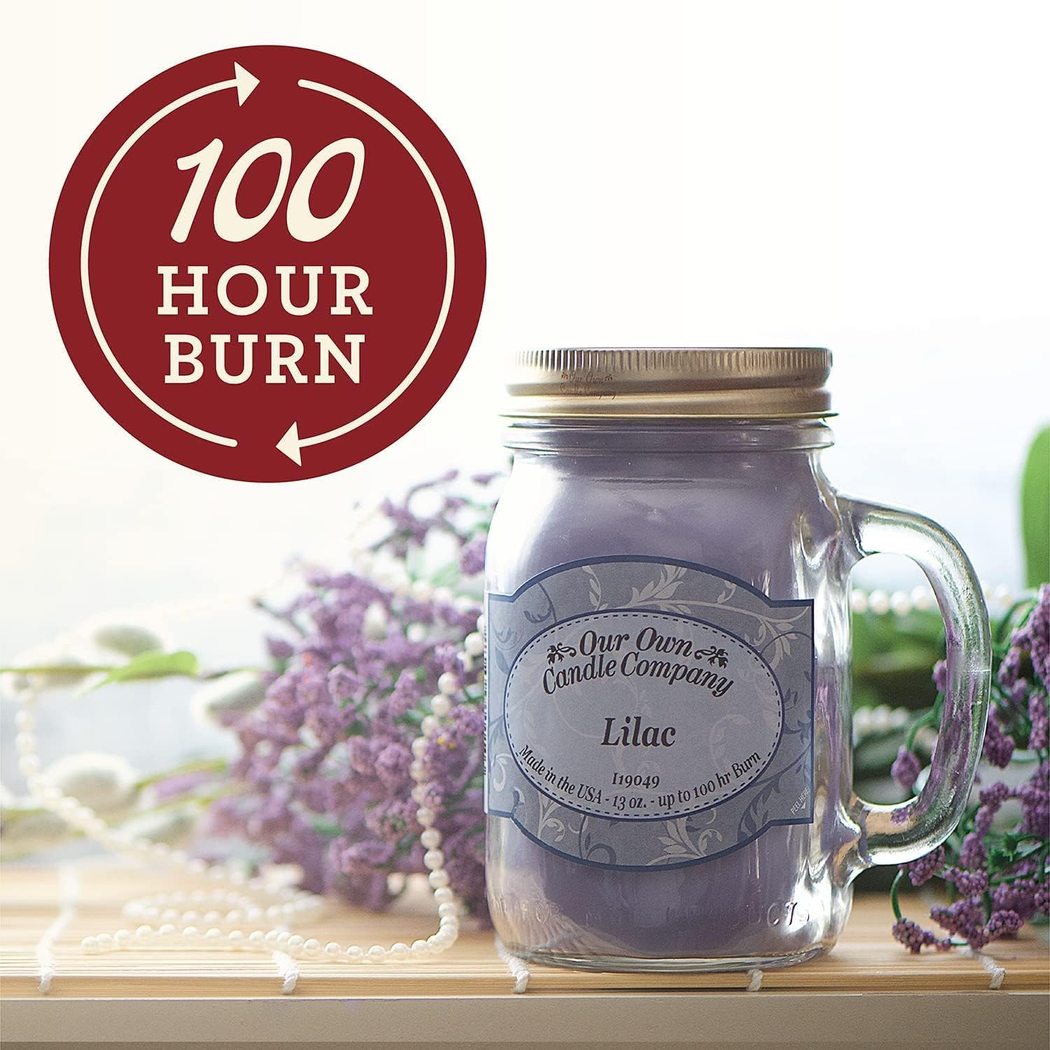 Balsam Pine Scented Mason Jar Candle, Our Own Candle Company, 13 oz | Clean, fresh Balsam-pine-tree scent; soy blend wax; lead-free wick with patented straightener; long lasting
