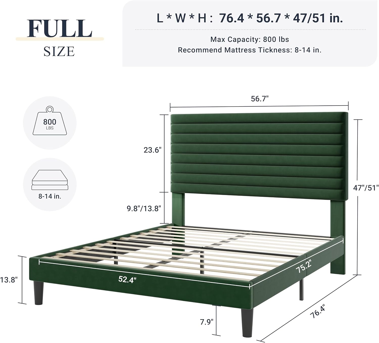 Allewie Queen Bed Frame, Velvet Upholstered Platform Bed with Adjustable Headboard, Horizontal Channel Design, Wood Slat Support, No Box Spring Needed, Noise Free, Easy Assembly, White