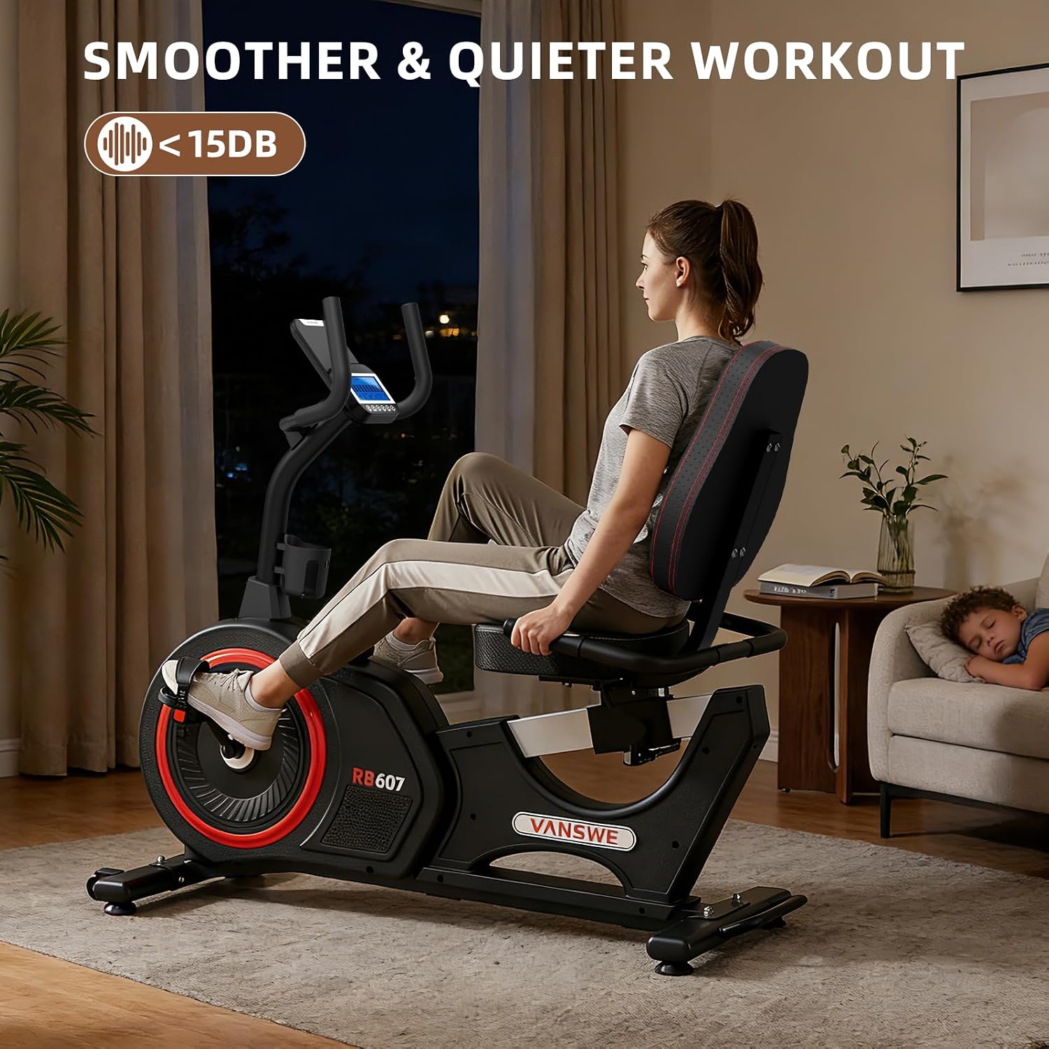 VANSWE Recumbent Exercise Bike for Home Seniors with 450 LB Weight Capacity | Fit 5’1”-6’4”, Bluetooth App Connectivity