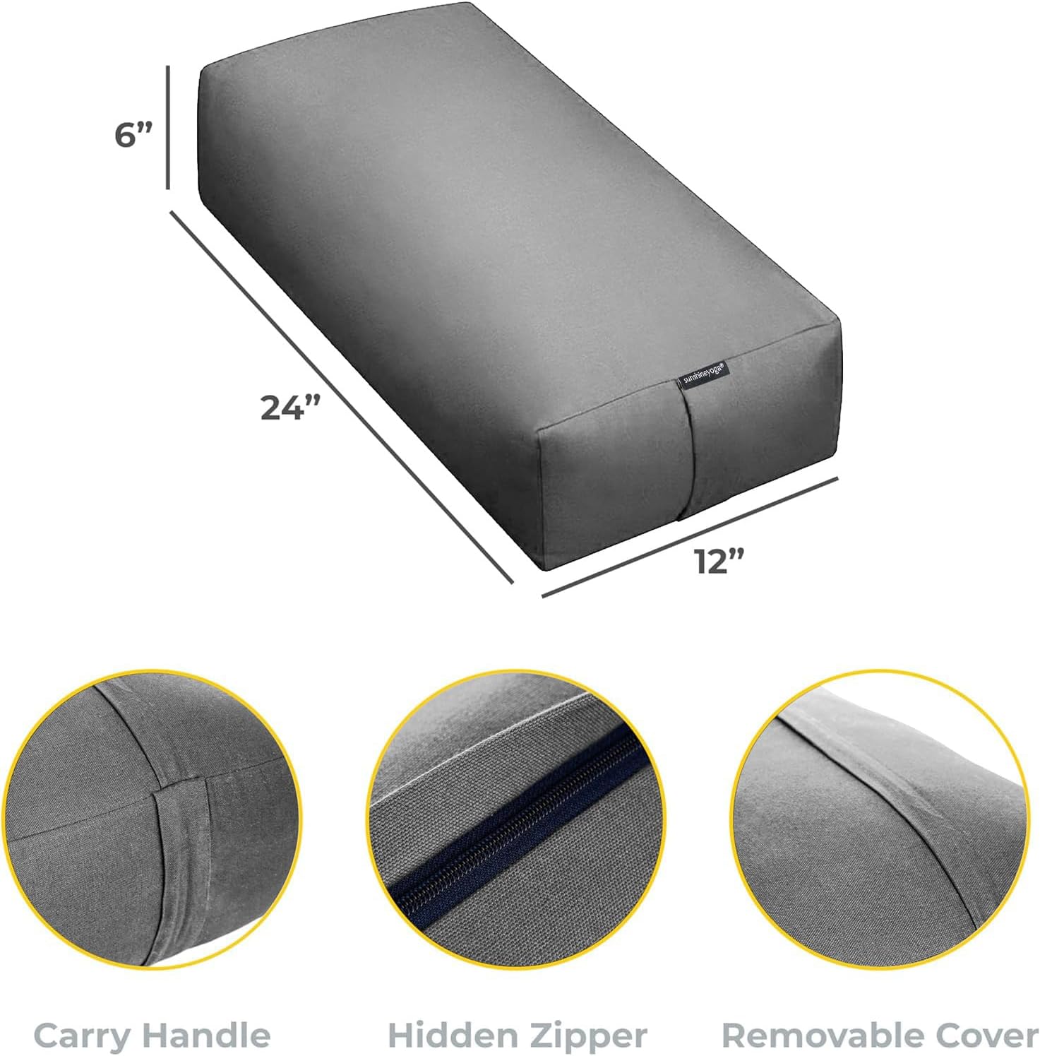 Firm Large Yoga Bolster, 24x12x6in