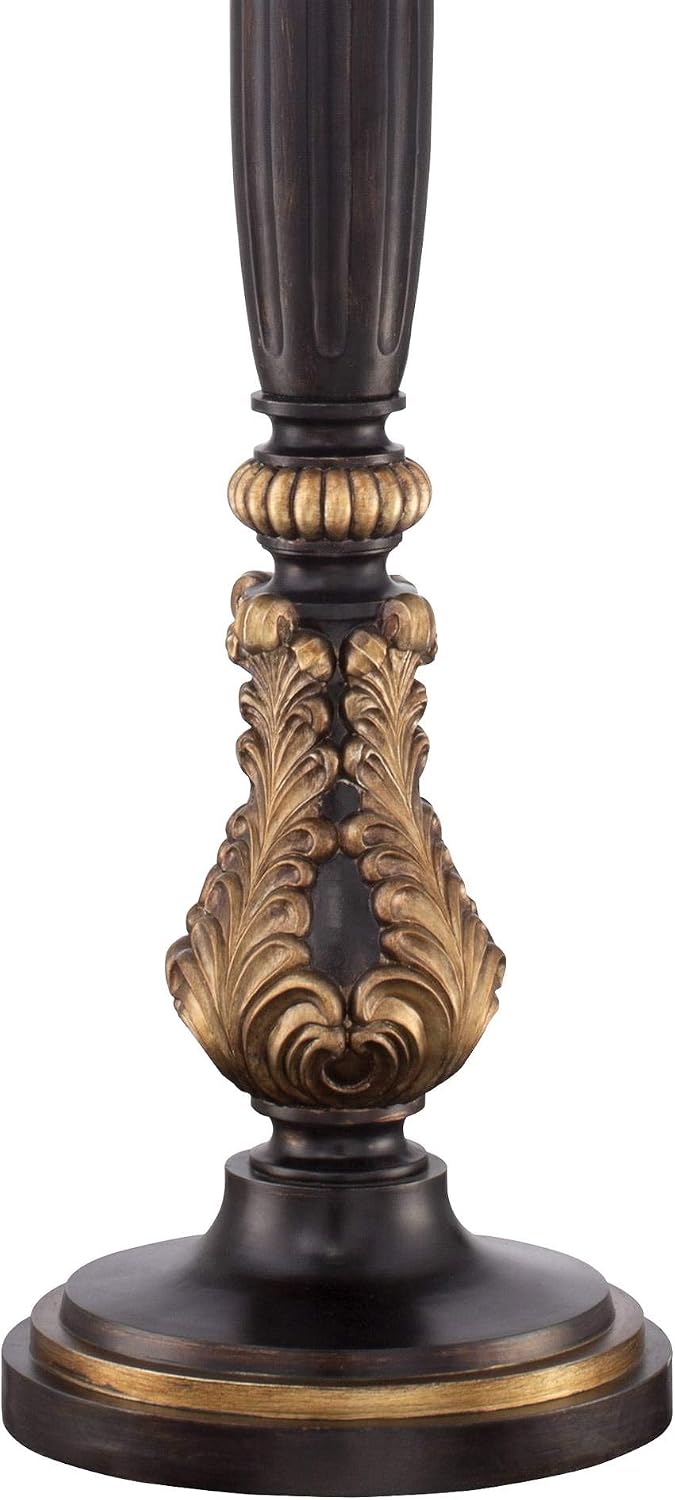 Valentina 75" Tall Acanthus Leaf Torchiere Floor Lamp Living Room | Traditional Victorian Carved Wood Amber Glass Shade Foot Dimmer Standing Light