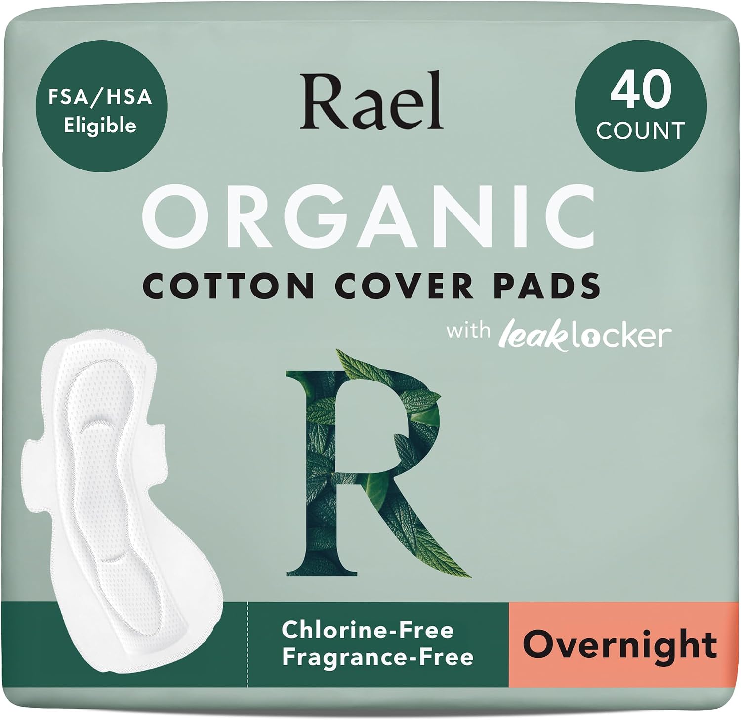 Rael Organic Cotton Cover Sanitary Pads for Women Moderate (Regular, 56 Ct) | Ultra Thin Period Pads with Wings, Regular Absorbency, Unscented, Chlorine Free, Period Essentials, Feminine Care