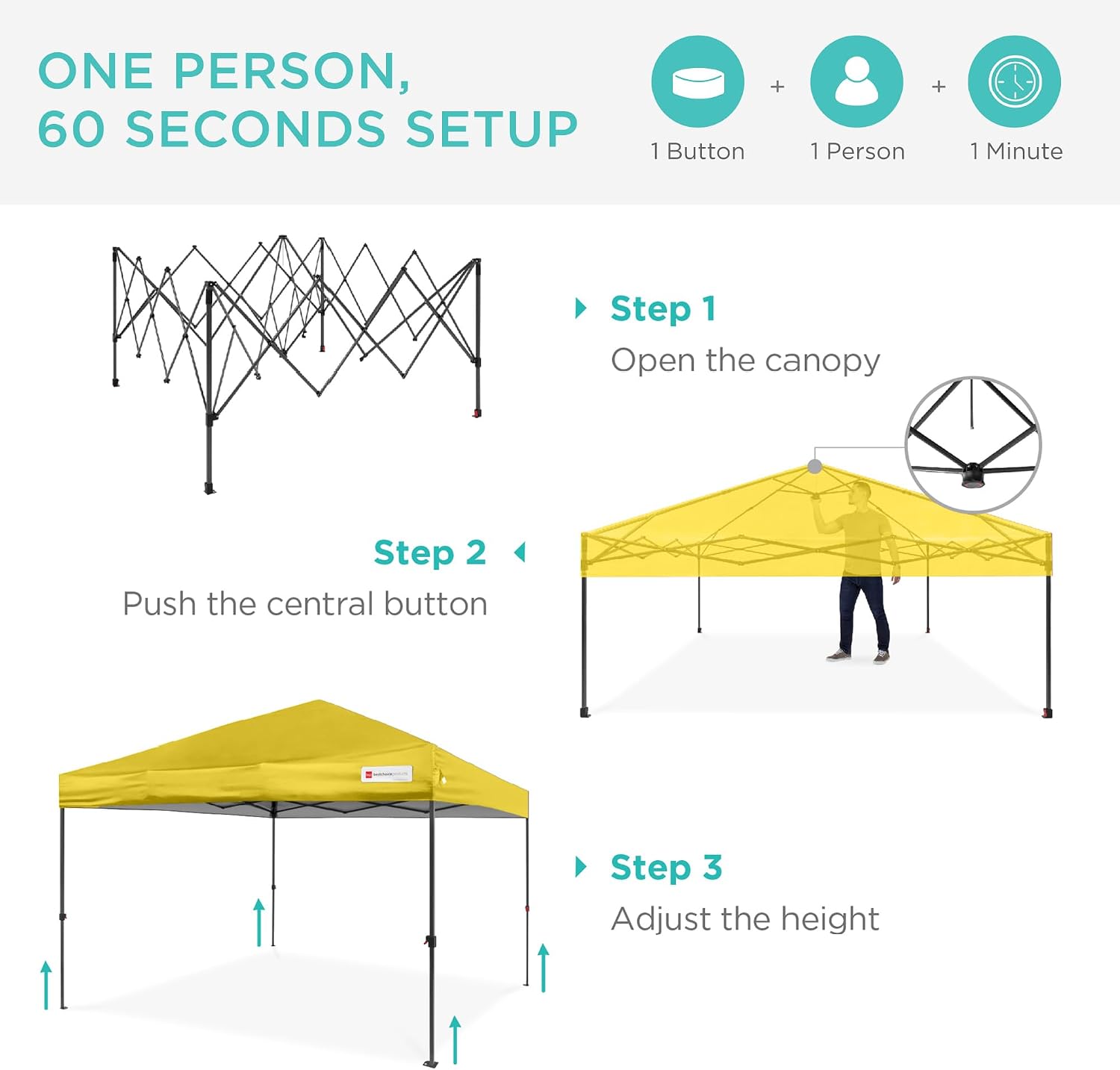 Best Choice Products 10x10ft Pop Up Canopy Tent, Outdoor Shade, 1 Person 1 Minute Set Up, Carry Case, 4 Weight Bags - White