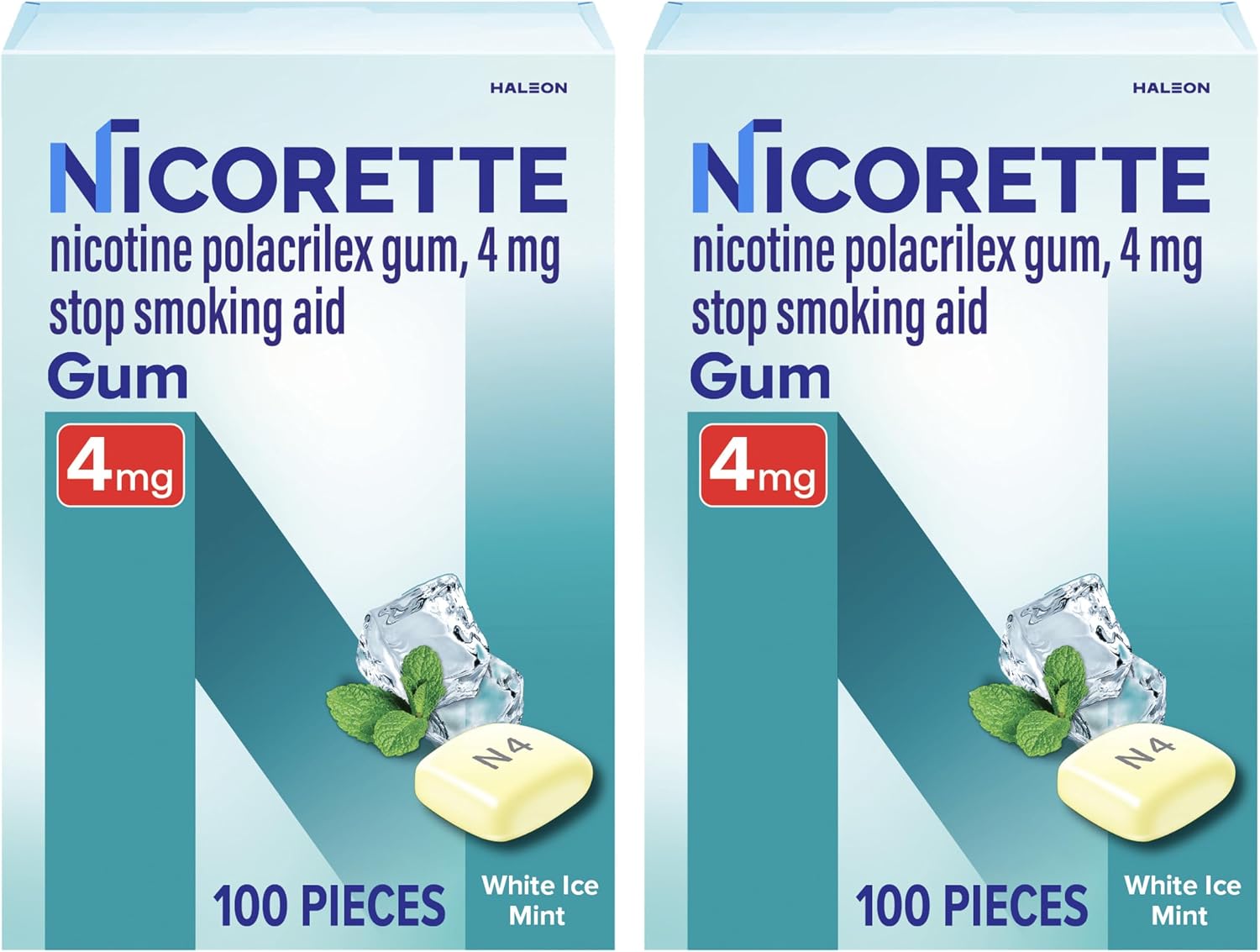 Nicorette Nicotine Gum 4mg, Quit Smoking Aid, White Ice Mint, 20 Count | Reduces Nicotine Cravings and Withdrawal Symptoms, Intense Craving Relief, Portable Smoking Cessation Gum
