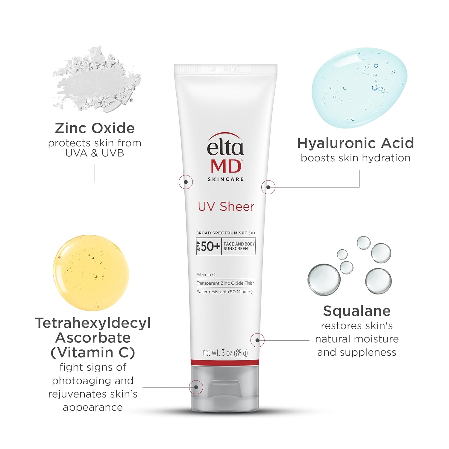 EltaMD UV Sheer Face and Body Sunscreen with Zinc Oxide, SPF 50+, 1.7 oz