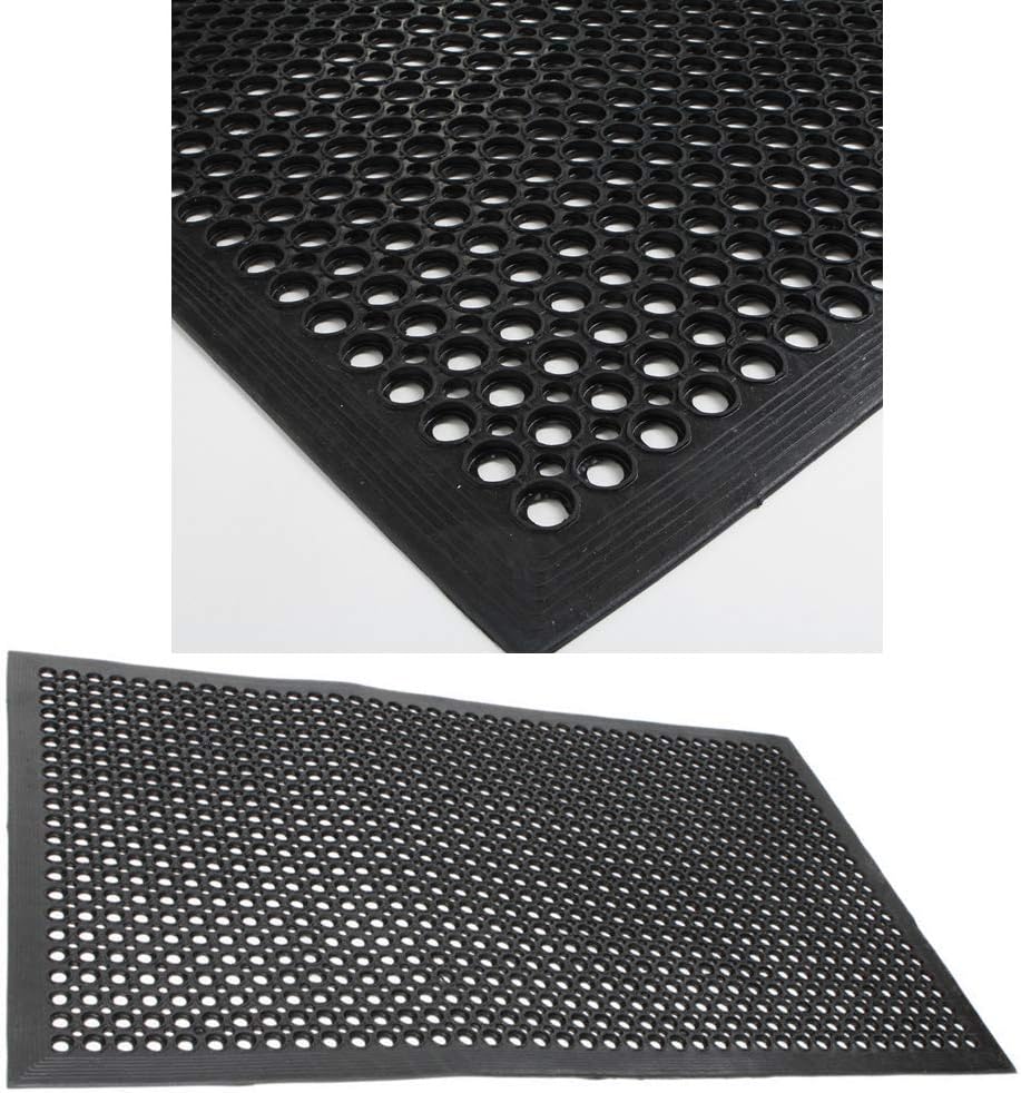 36" x 60" Heavy-Duty Black Commercial Anti-Fatigue Floor Mat Outdoor Indoor Kitchen X Comfort Rug Rubber cart Drainage Excellent Safe Bathroom Home