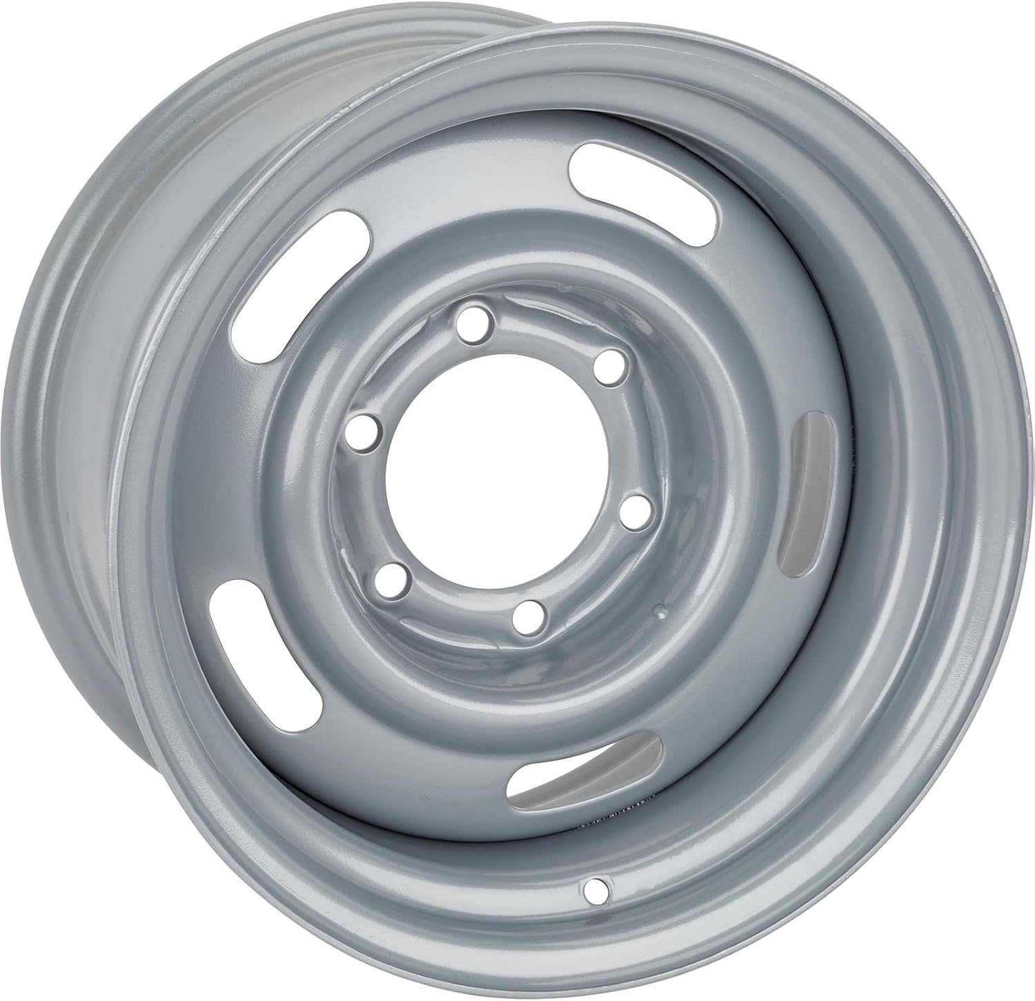 Speedway Motors 15 Inch GM Rally Truck Wheel, 6 on 5.5 Inch Bolt Pattern, Silver Painted Steel Rim, 8 Inch Width, Classic 5-Slot Design