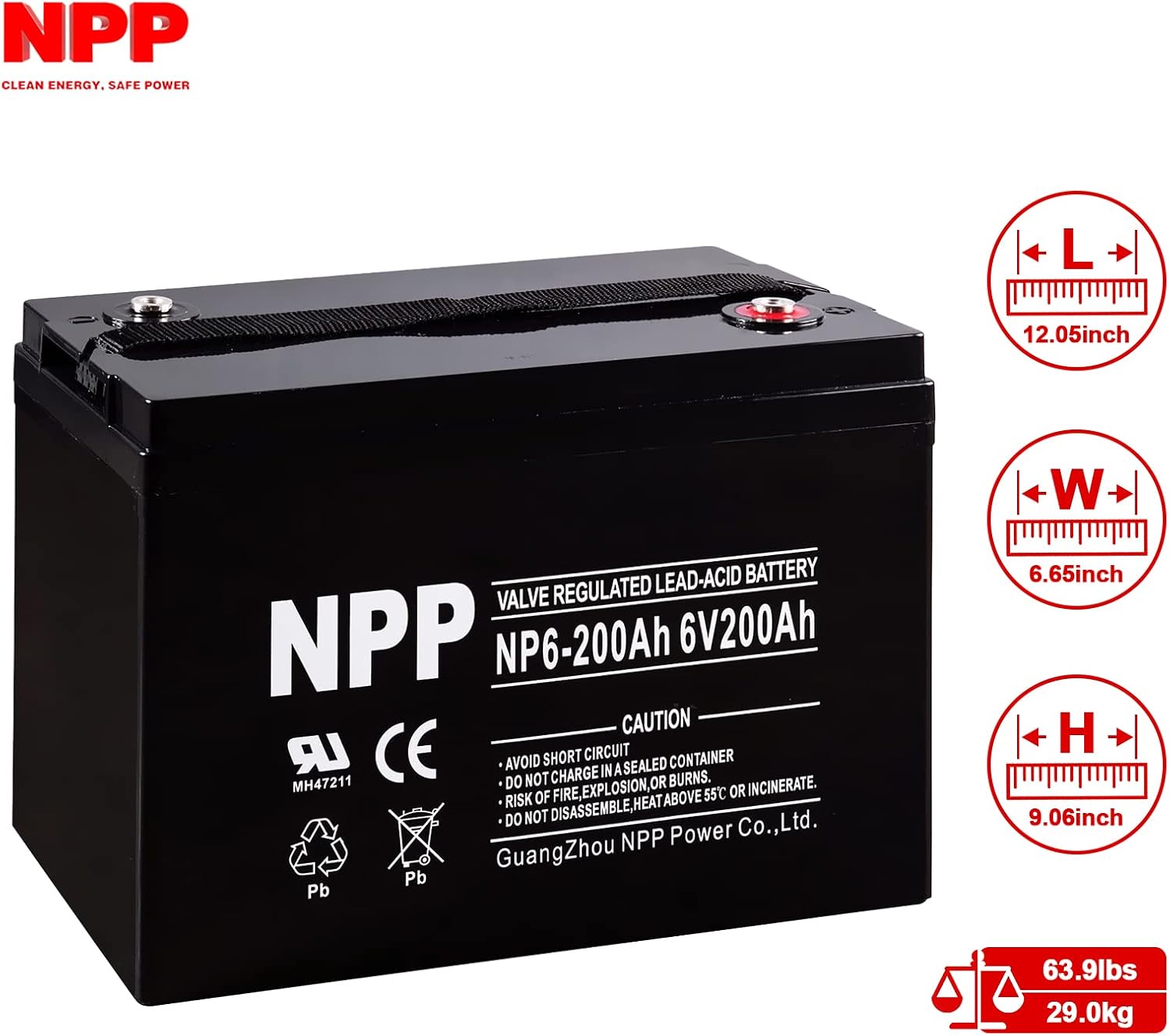 NPP 6V 225Ah AGM SLA Battery with T16 (M8) Terminal for Golf Cart (2 Pcs)