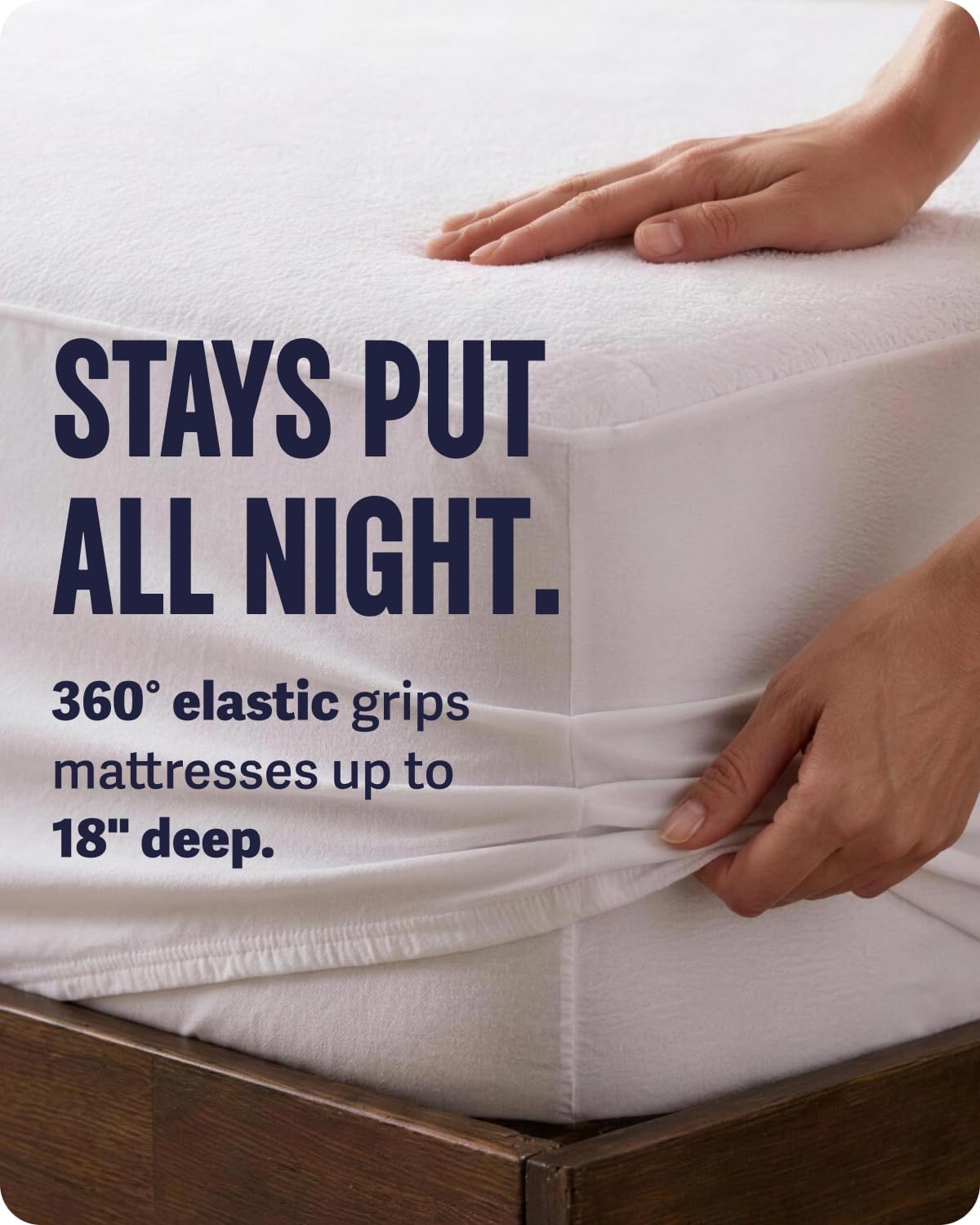 SafeRest Waterproof Queen Size Mattress Protector | Fitted with Stretchable Pockets, Machine Washable Cotton Blend Mattress Cover for Bed