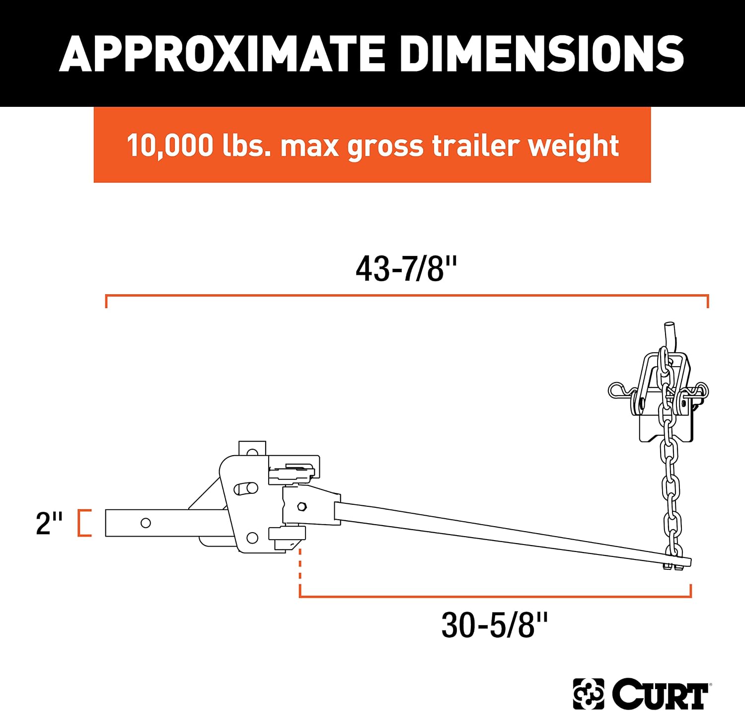 CURT 17333 Short Trunnion Bar Weight Distribution Hitch, Up to 15,000 lbs., 2-Inch Shank