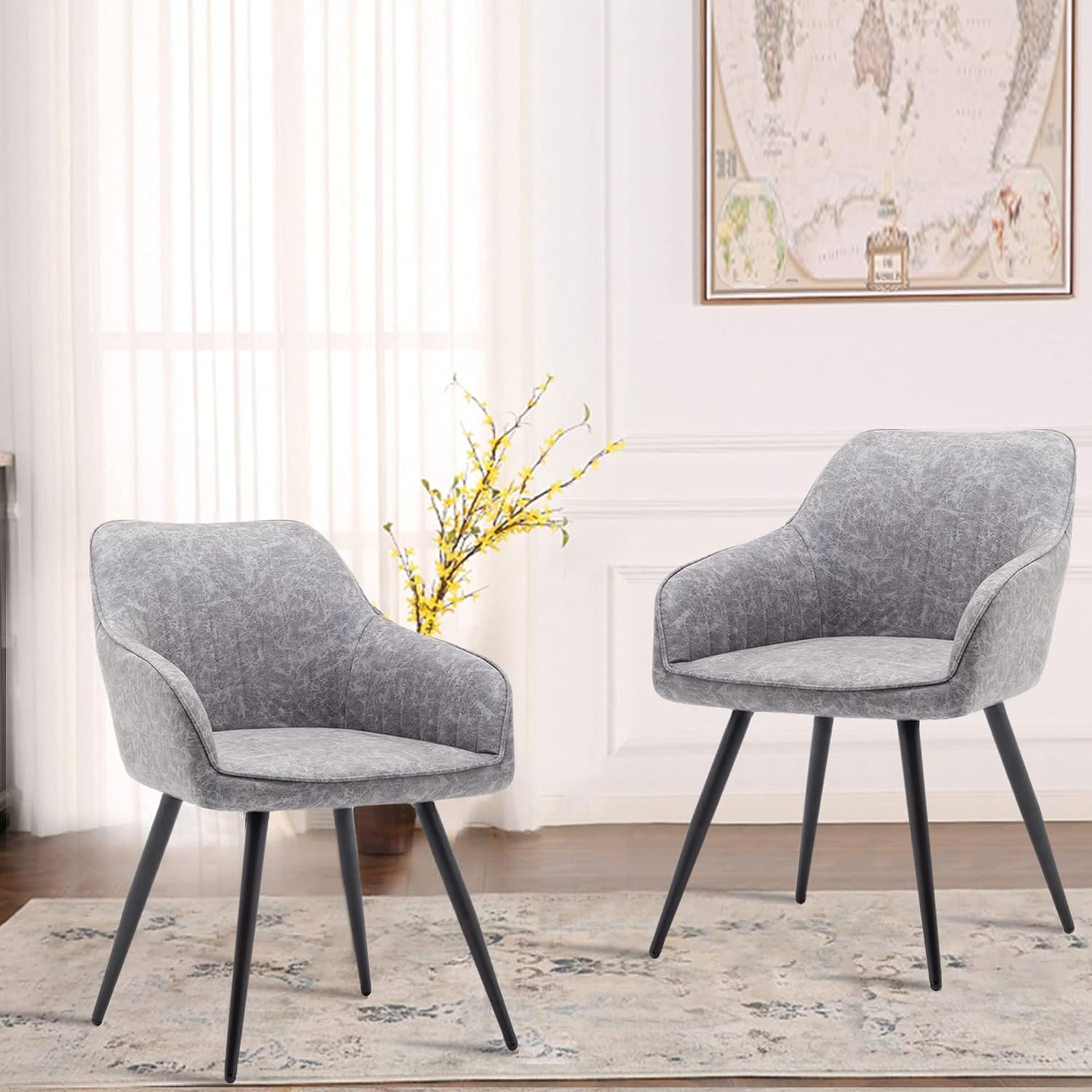 annjoe Faux Leather Accent Arm Chairs for Living Room Leisures/ Upholstered Chair with Metal Legs Set of 2 for Home Kitchen Office Bistro Cafe, Brown