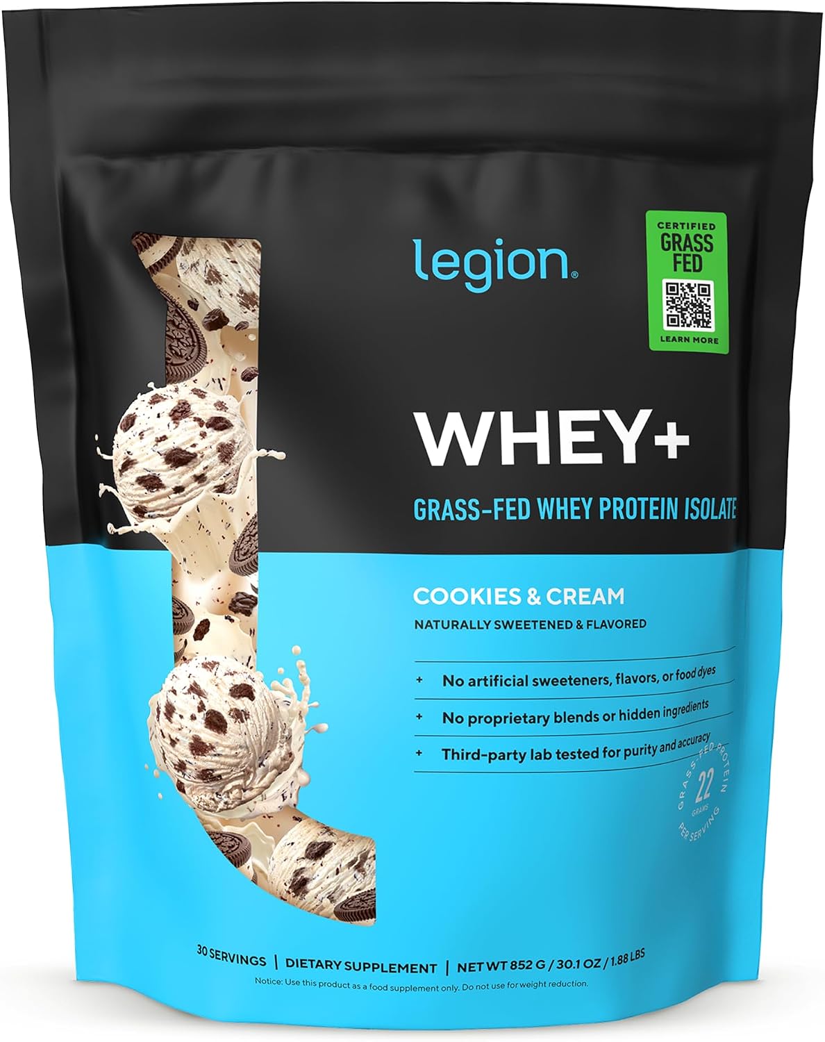 LEGION Whey+ Protein Whey Isolate from Grass Fed Cows (French Vanilla, 30 Servings) - Whey Protein Isolate Powder, Low Calorie, Non-GMO, Sugar Free, Lactose and Gluten Free, All Natural Protein Powder
