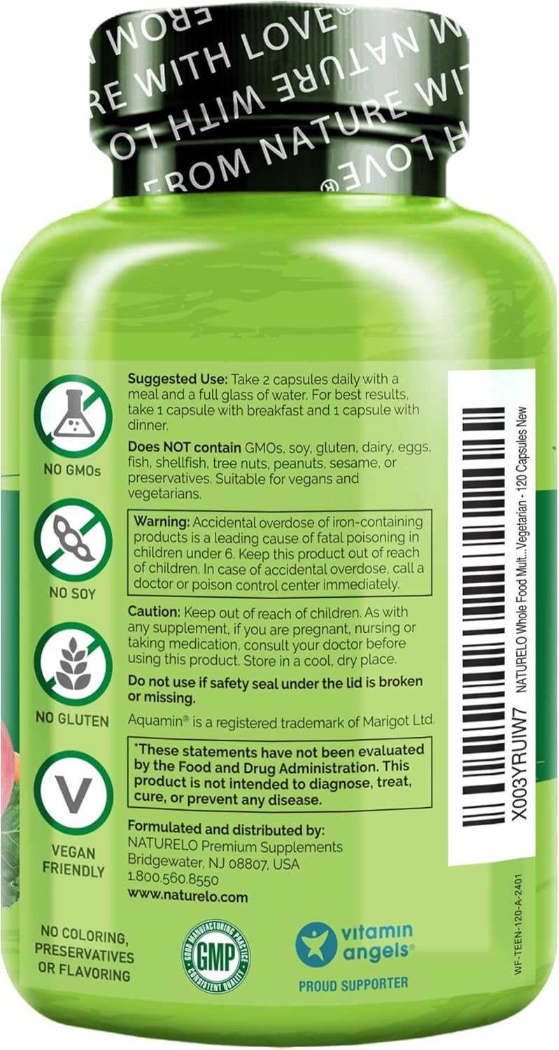 NATURELO Multivitamins for Teenage Girls/Boys, 120 Capsules