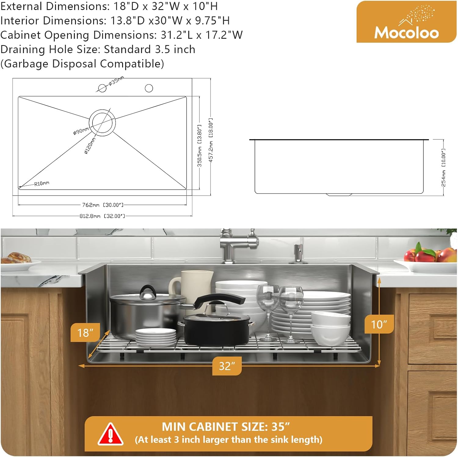 Mocoloo 13 Inch Drop in Bar Sink - 13" x 15" Small Kitchen Sink T304 Stainless Steel Handmade Single Bowl Round Corner Topmount Wet Bar Sink for