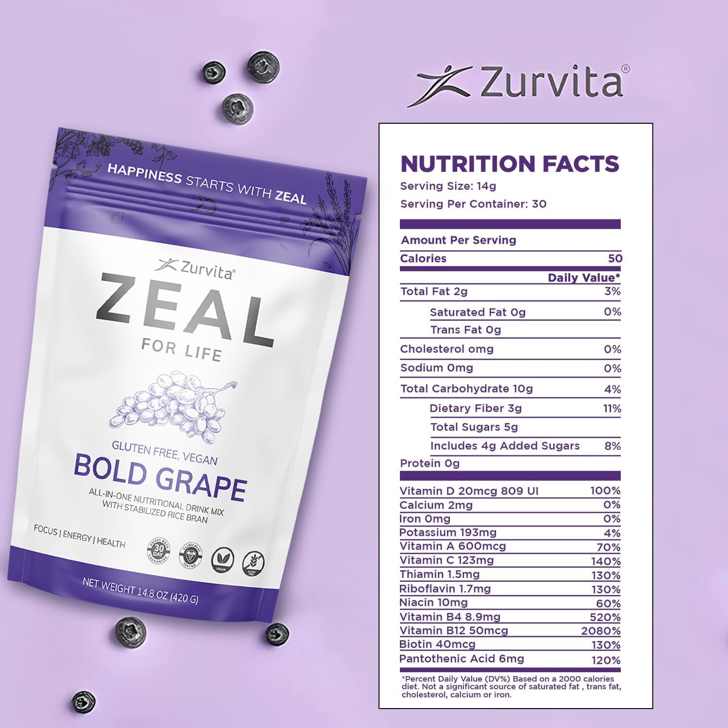 Zurvita - Zeal for Life Wild Berry Wellness Drink Mix - 420 g | Contains Vitamins, Minerals, Antioxidants, Plant Nutrients, Digestive Enzymes, And Phytonutrients For Daily Nutrition