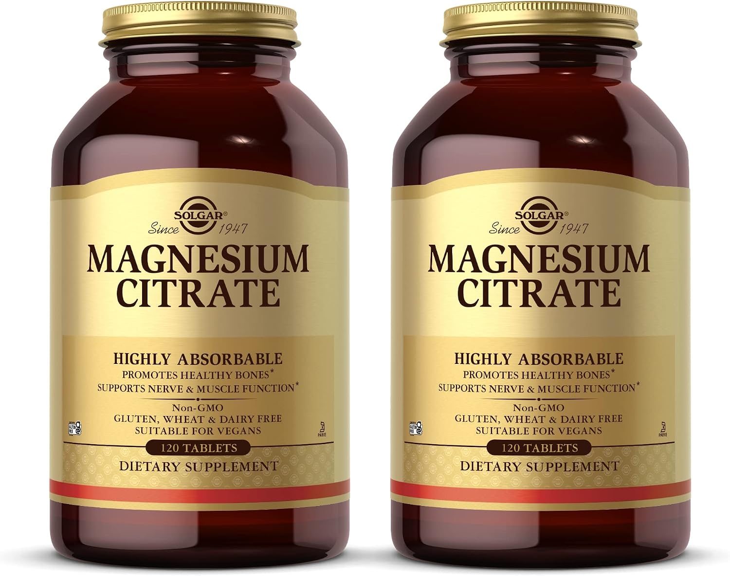 Solgar Magnesium Citrate - 120 Tablets, Pack of 2 - Promotes Healthy Bones, Supports Nerve & Muscle Function - Highly Absorbable - Non-GMO, Vegan, Gluten Free, Kosher - 120 Total Servings