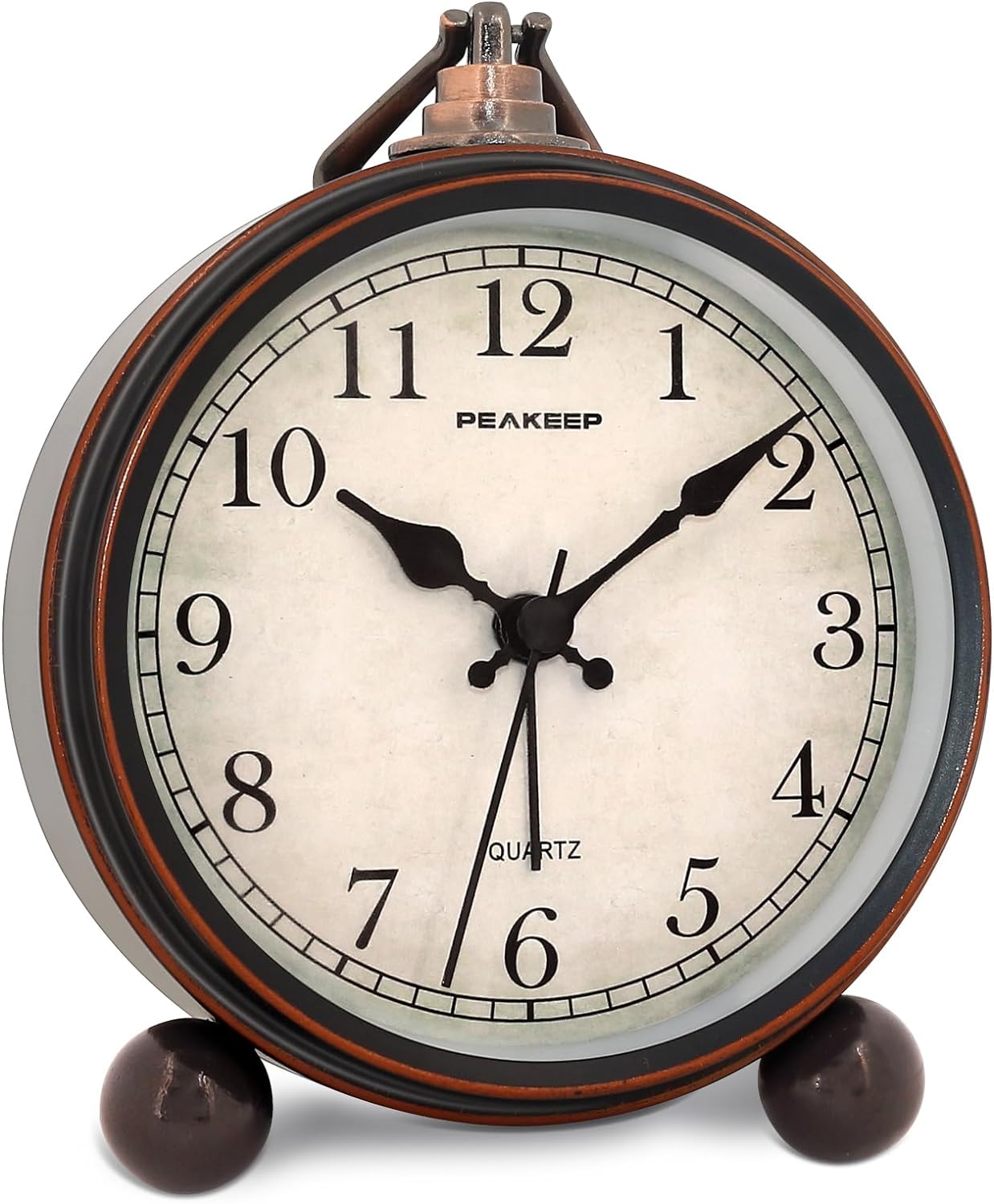 Peakeep 4" Small Battery Operated Analog Alarm Clock, Antique Retro Style