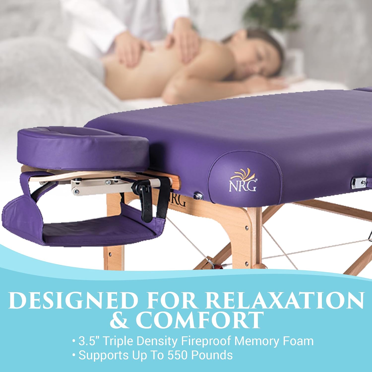 NRG Vedalux Portable Massage Table Package | Burgundy | Folding Lightweight Massage Bed | Professional Spa Table with Face Cradle, Hanging Armrest & Carrying Case