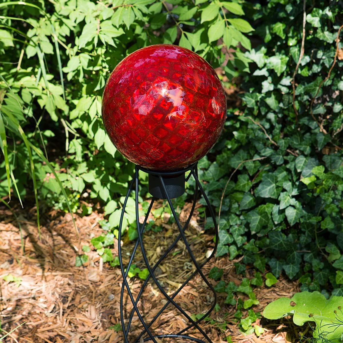Echo Valley 8815 Diamond Embossed Gazing Globe for Home, Garden, or Patio Decoration, Red, 10 inches