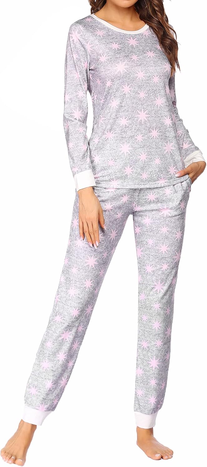 Ekouaer Womens Pajamas Sets Long Sleeve Tops with Jogger Pants