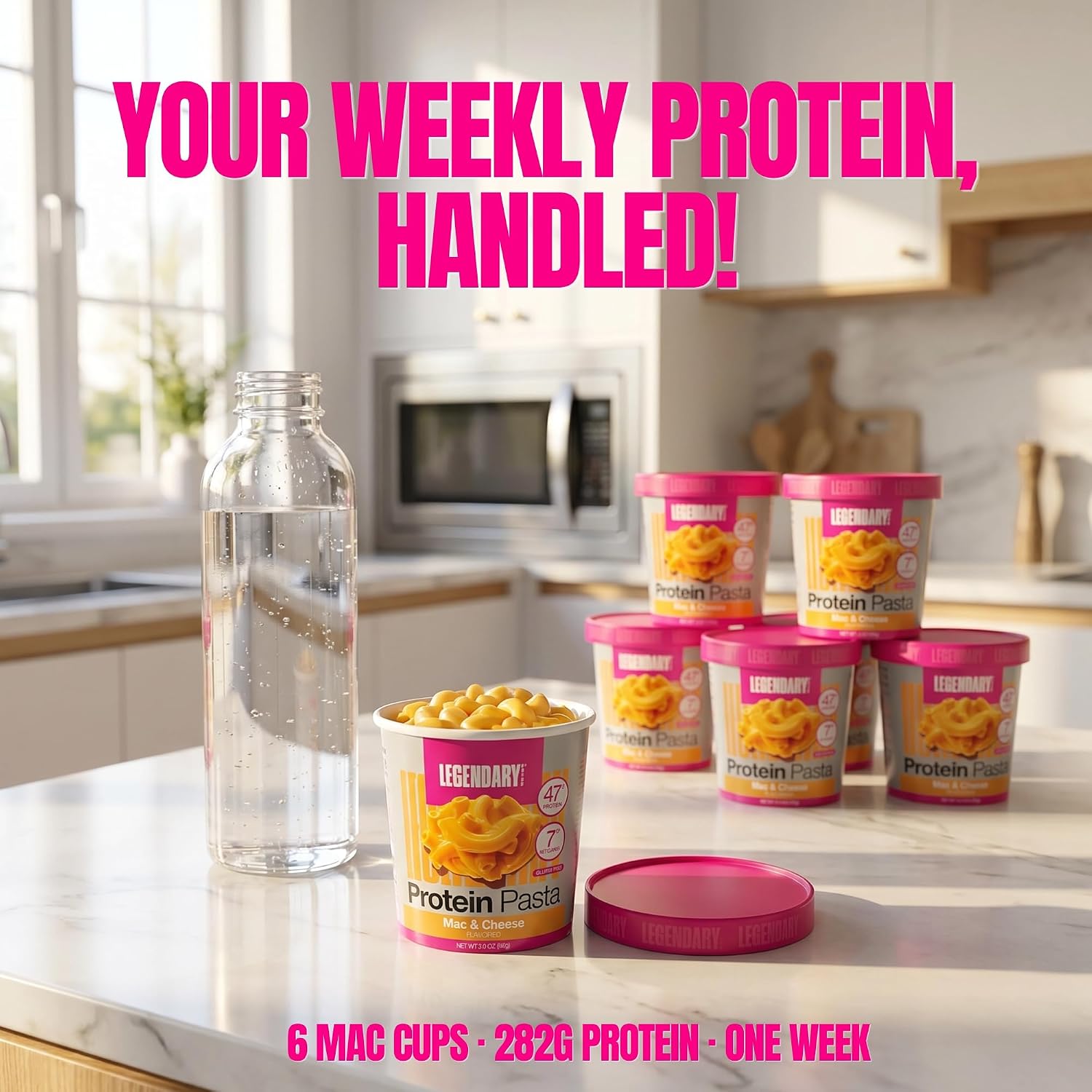 Legendary Foods 48g Protein Pasta Gluten Free Garlic Parmesan Cup | 8g Net Carbs, High Fiber Keto Pasta, Instant Protein Lunch - Low Carb Diet, Microwave Pasta Cups, Post workout Quick Meal