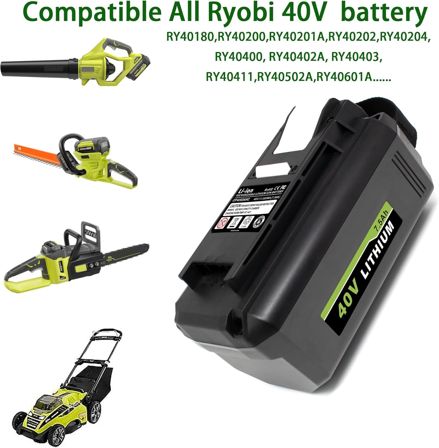 Replacement Battery for Ryobi 40v Battery OP4015 OP4050A OP4040 OP4050 Compatible with Ryobi 40V Cordless Power Tools, Capacity 4.0Ah