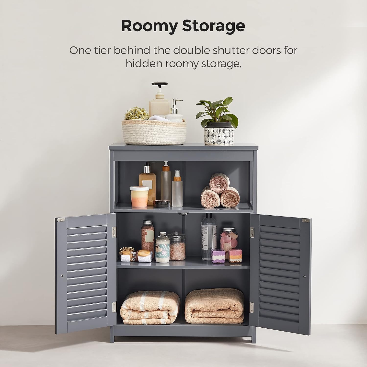 VASAGLE Bathroom Storage Cabinet, with 2 Doors, 31.5" H, Cloud White