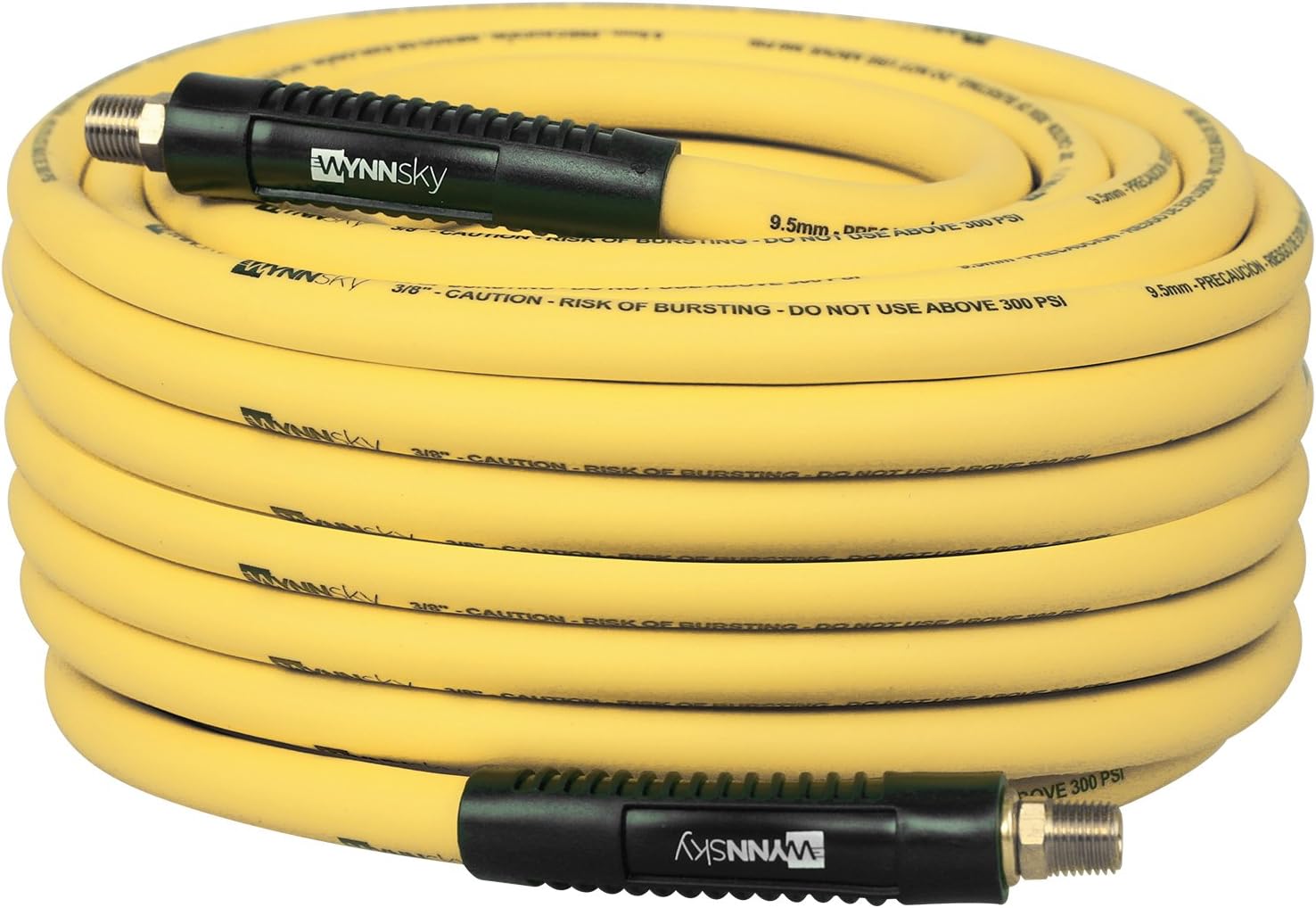 3/8" Hybrid Air Hose 50ft 1/4" MNPT Air Compressor Hose Heavy Duty Lightweight Hybrid and Bend Restrictor Fittings