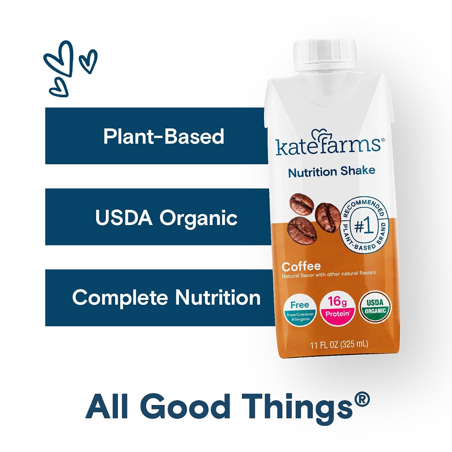 KATE FARMS Organic Nutrition Shake, Chocolate, 16g Protein, 12 Pack