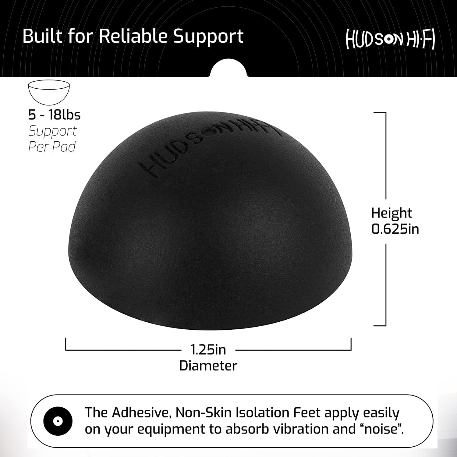 Hudson Hi-Fi Speaker Isolation Feet (4-Pack, 1") – Adhesive Silicone Anti-Vibration Pads for Speakers, Turntables, Subwoofers & Amplifiers, Supports 5-18 lbs Per Pad