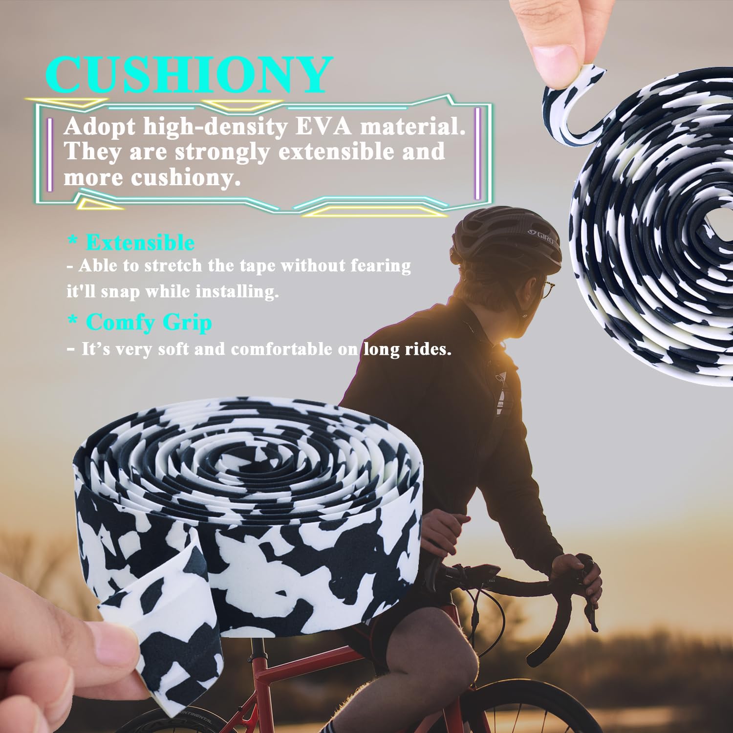 KINGOU White & Blue Camouflage EVA Road Bike Handlebar Tape Cycling Bar Tapes - 2PCS Per Set